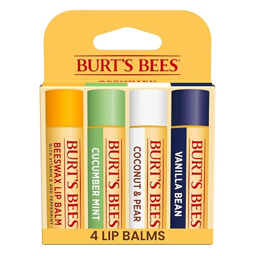 Burt's Bees 100% Natural Moisturizing Lip Balm, Multipack - Original Beeswax, Cucumber Mint, Coconut & Pear and Vanilla Bean with Beeswax & Fruit