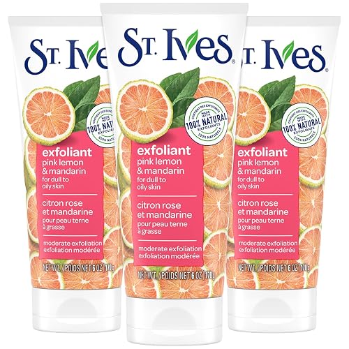 St. Ives Exfoliant Face Scrub 3-Pack - Skin-Brightening Pink Lemon & Mandarin for Glowing Skin, 6 Oz Ea
