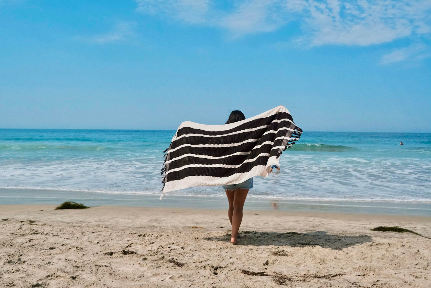 Neso Oversized Beach Towels for Adults - Extra Large Towel 67 in x 36 - Soft and Absorbent Pool Towels - 100% Pakistani Cotton - Black/White Stripes