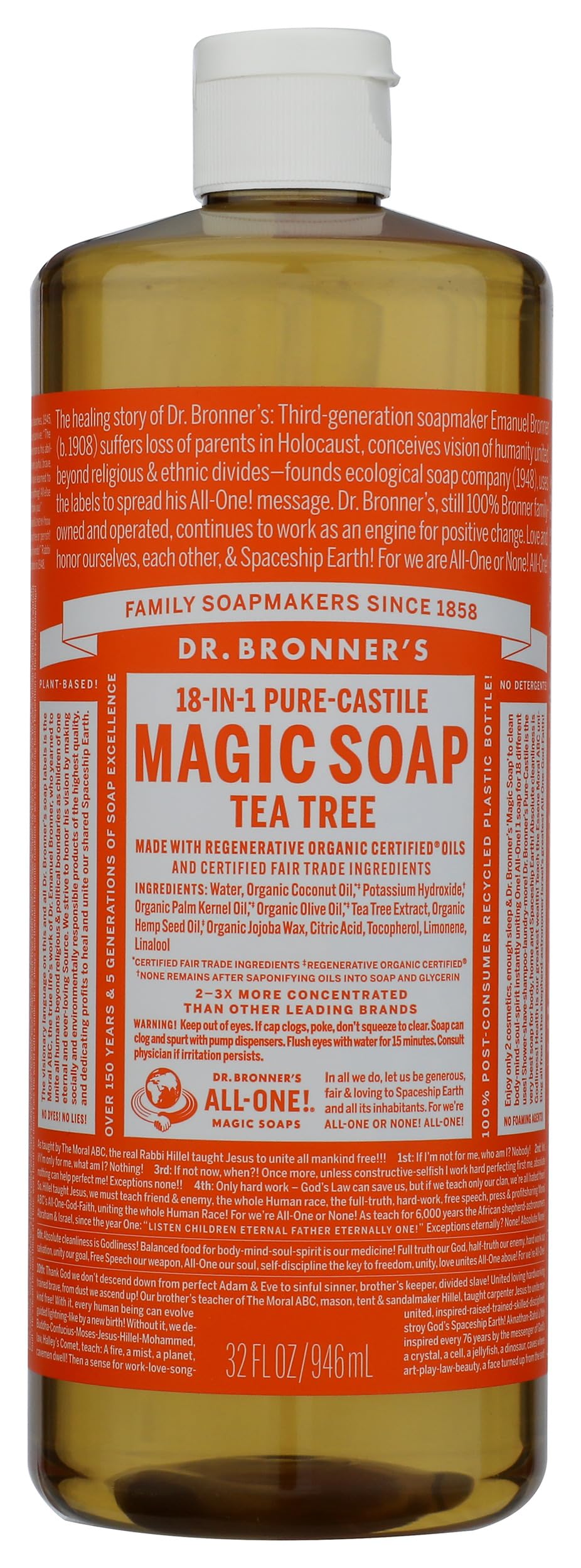 Dr. Bronners Tea Tree Liquid Castile Soap, 32 FZ Beauty & Personal Care Dr. Bronner's