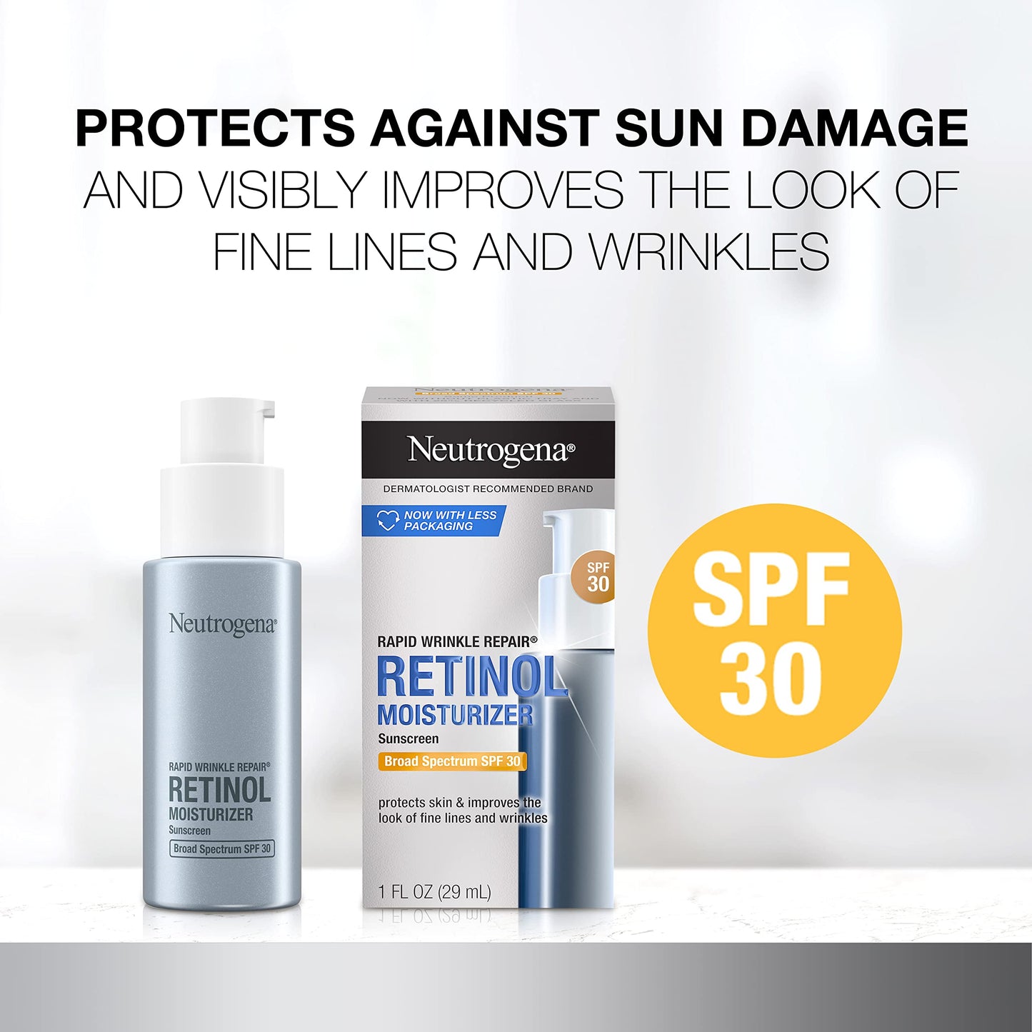 Neutrogena Rapid Wrinkle Repair Retinol Face Moisturizer with SPF 30, Daily Anti-Aging Face Cream, Retinol & Hyaluronic Acid & Trial Size Hydro Boost
