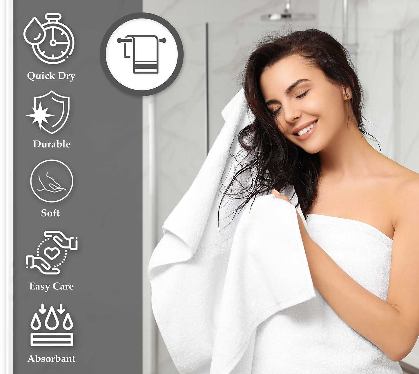 GOLD TEXTILES 6 White Economy Bath Towels Bulk (24x48 Inch) Cotton Blend for Softness-Commercial Grade Easy Care