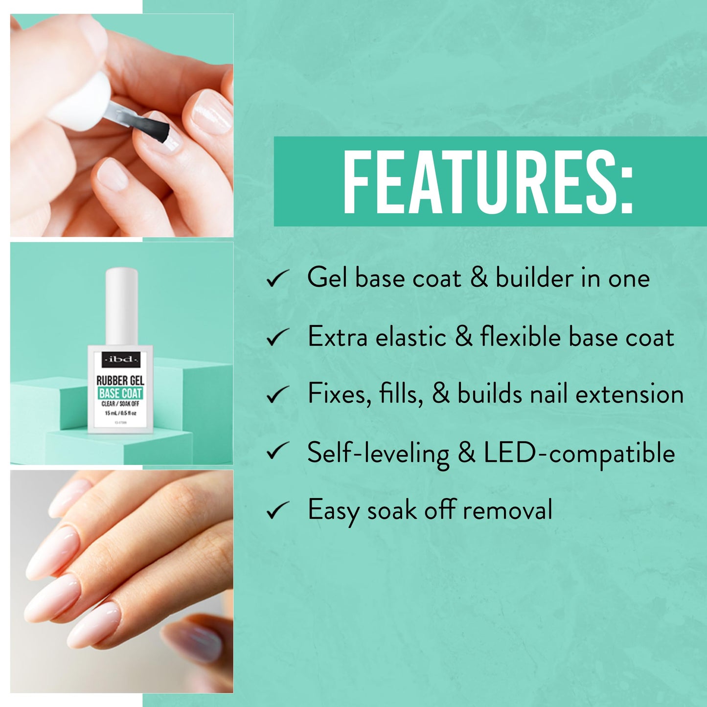 IBD Rubber Base Gel Nail Polish, Base Coat - Clear Soak-Off Builder Gel for Nails Strengthening & Breakage Prevention, 0.5 fl oz Beauty & Personal Care IBD