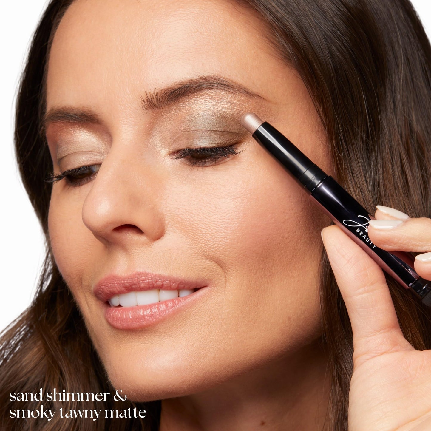 Julep Eyeshadow 101 Crème-to-Powder Waterproof Eyeshadow Stick Duo - Long-Lasting, Crease-Proof, Easy Apply with Built-in Smudger - Sand Shimmer