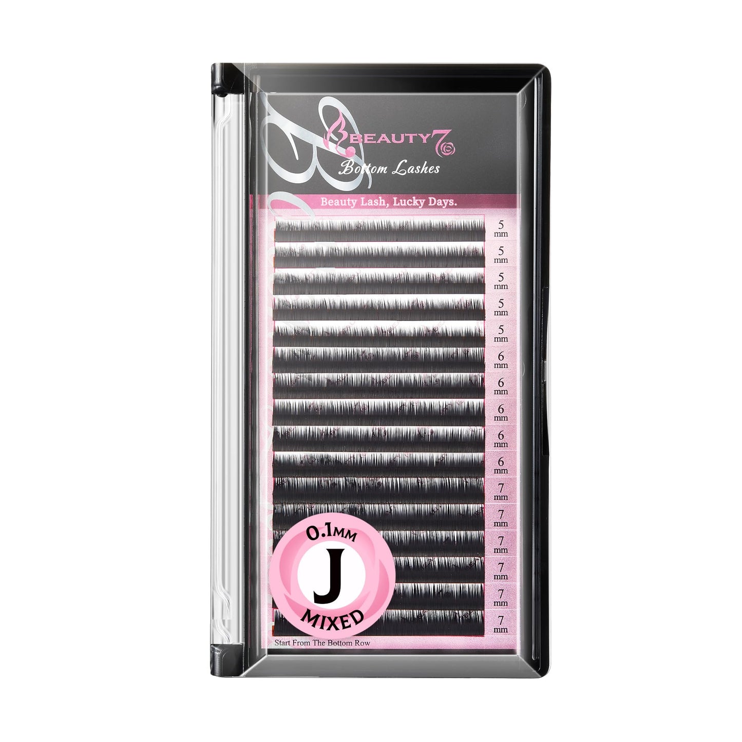 Beauty7 Mixed Volume Under Bottom Lower Individual False Eyelash Extension Tray Matte Synthetic Mink Curl J 0.1mm Thickness 5/6/7mm Length