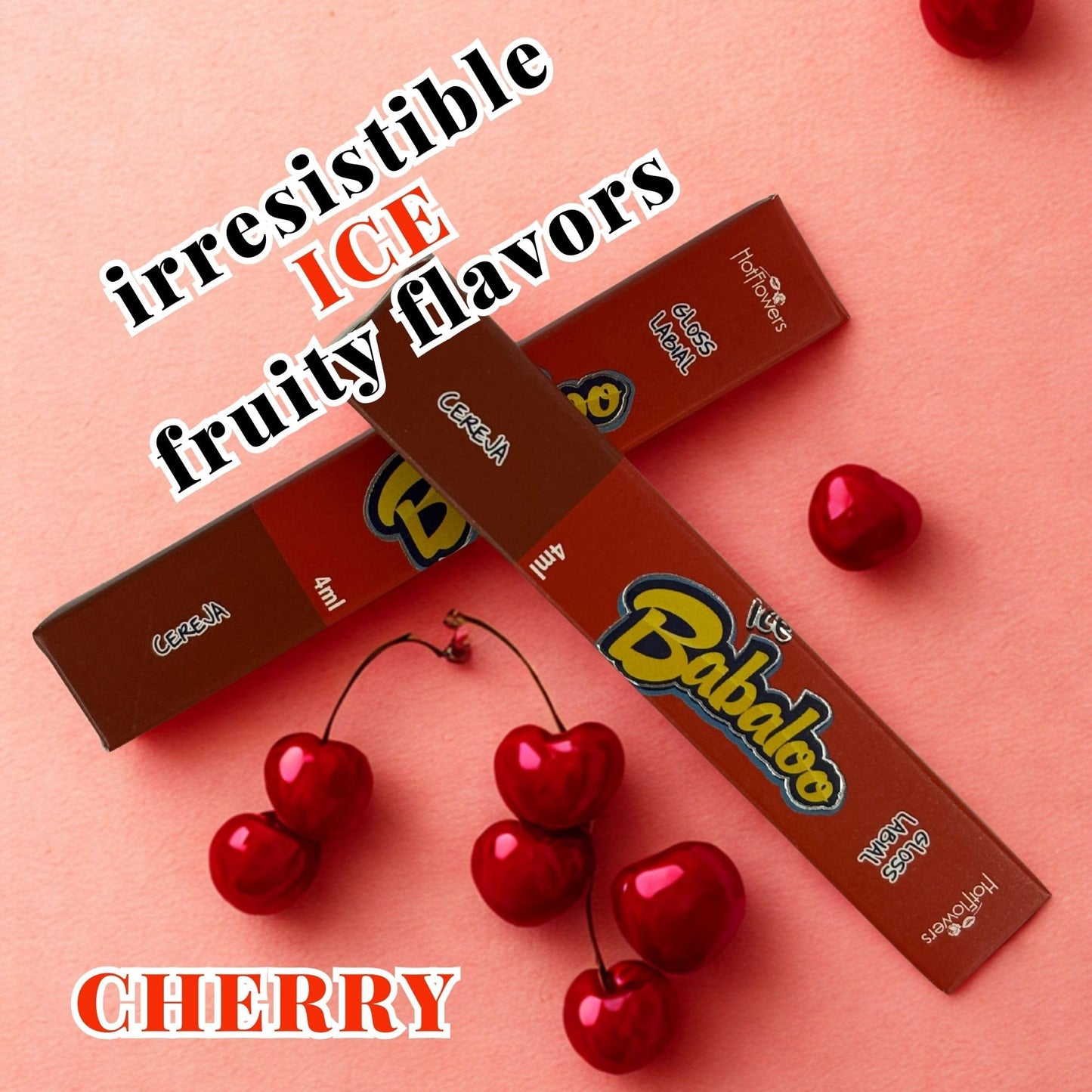 HOT FLOWERS Ice Babaloo Lip Gloss - Moisturizing Gloss with Coconut Oil - Hydrating & Flavored - 15g (Cherry)