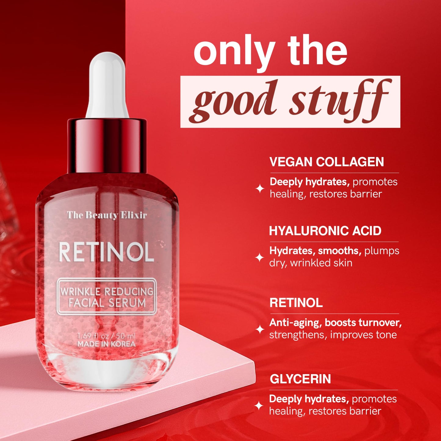 The Beauty Elixir Retinol Serum For Face - Dermatologist Tested, Anti-Aging, Fine Lines & Wrinkles & Post-Acne Marks Treatment - Clean Beauty