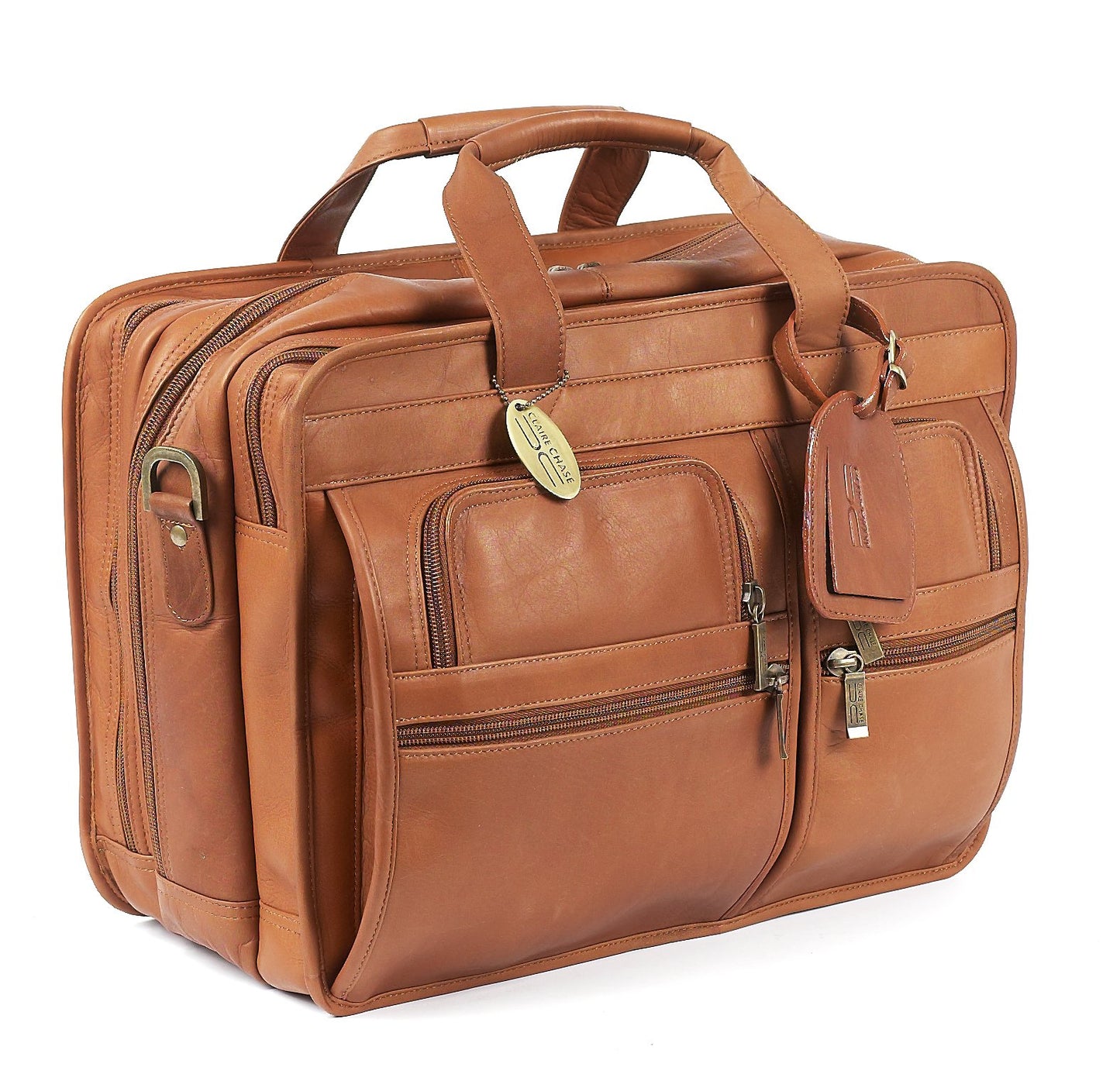 Claire Chase Jumbo Executive Computer Briefcase, Saddle, One Size