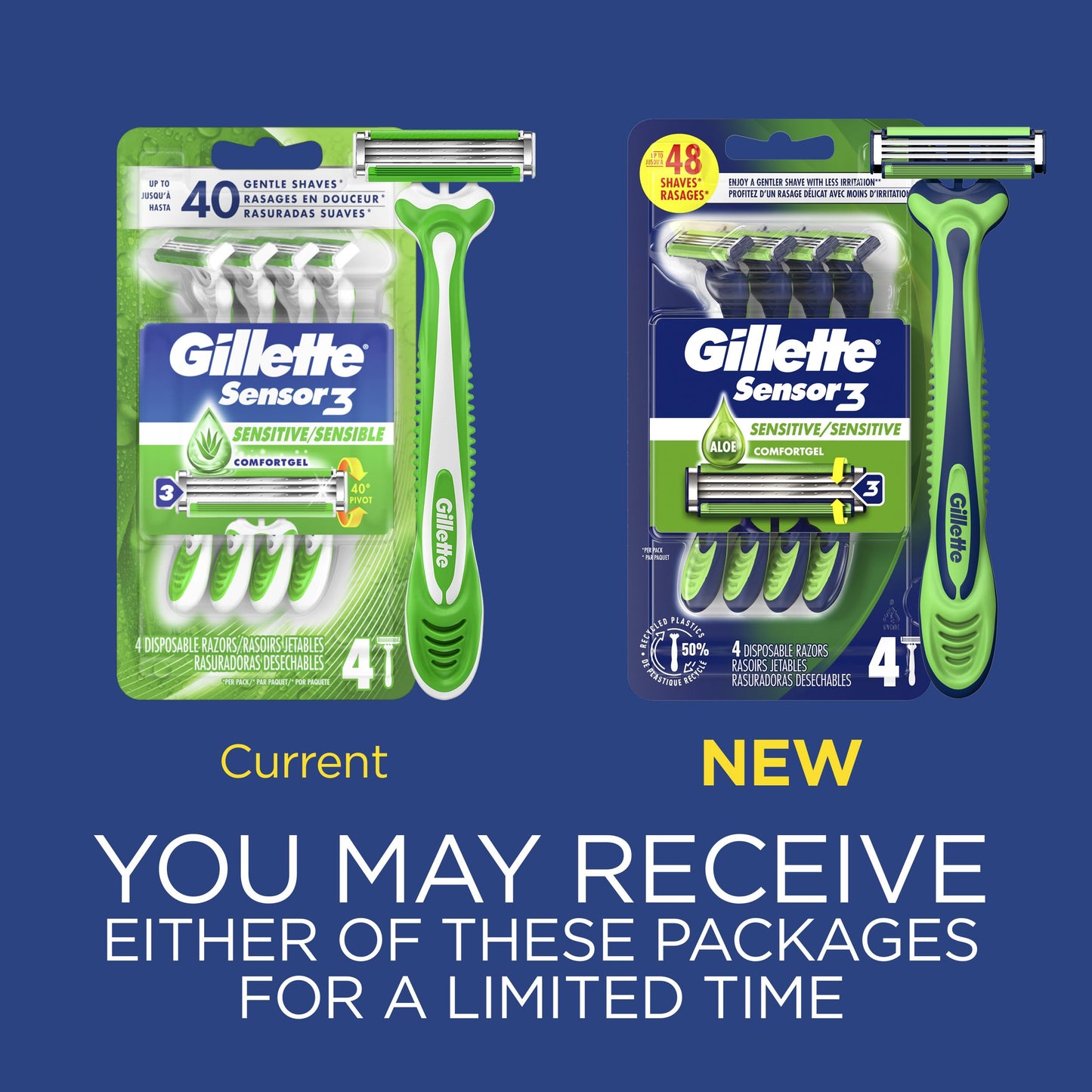 Gillette Sensor3 Sensitive Men's Disposable Razor, 4 Razors Beauty and Personal Care Gillette
