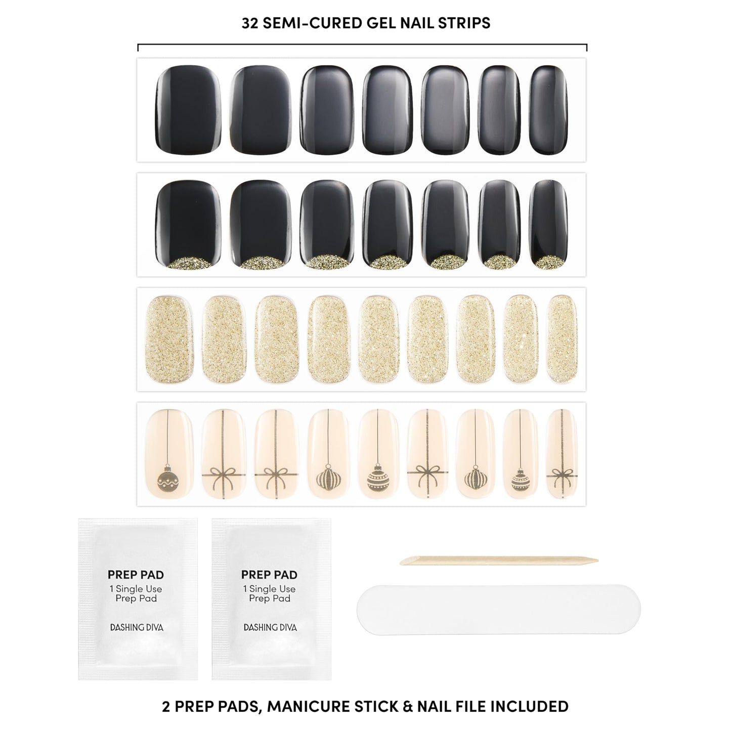 Dashing Diva Glaze Nail Strip Set - Old Gold - Long Lasting, Chip Resistant, Semi-Cured Gel Nail Strips - Gel Set - 4-Piece Manicure Kit with 32 Beauty & Personal Care Dashing Diva