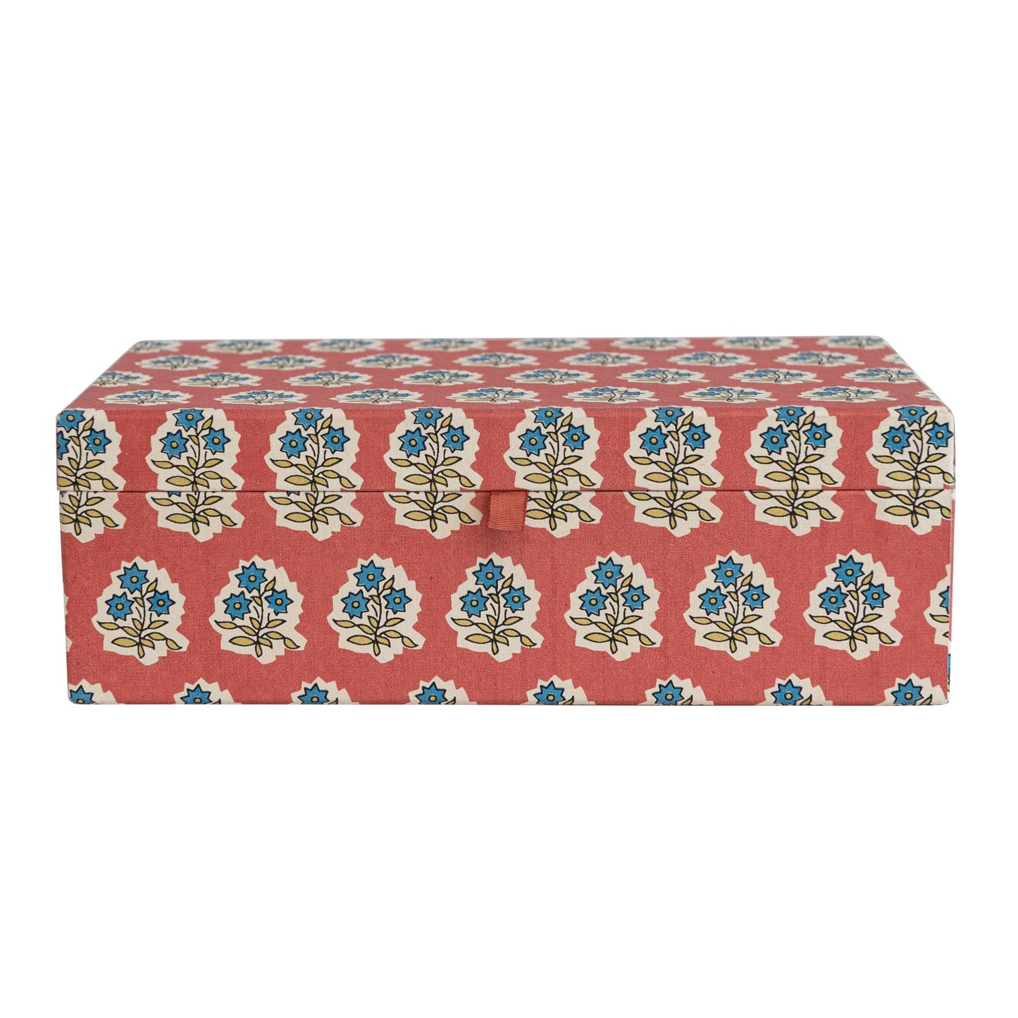 Fabric Covered Jewelry Box with Floral Pattern and Interior Mirror, Multicolor