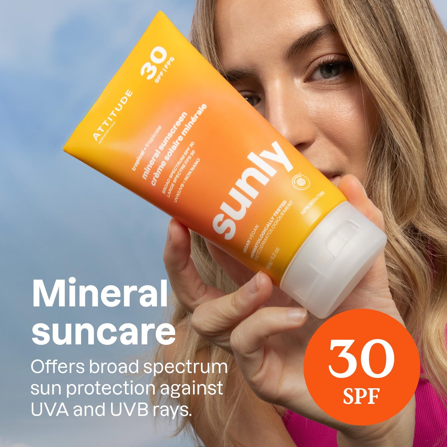 ATTITUDE Mineral Sunscreen with Zinc Oxide, SPF 30, EWG Verified, Broad Spectrum UVA/UVB Protection, Dermatologically Tested, Vegan, Tropical, 5.2