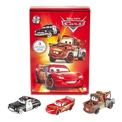 Mattel Disney and Pixar Cars Toys, Radiator Springs 3-Pack of Die-cast Toy Cars & Trucks with Lightning McQueen, Mater & Sheriff