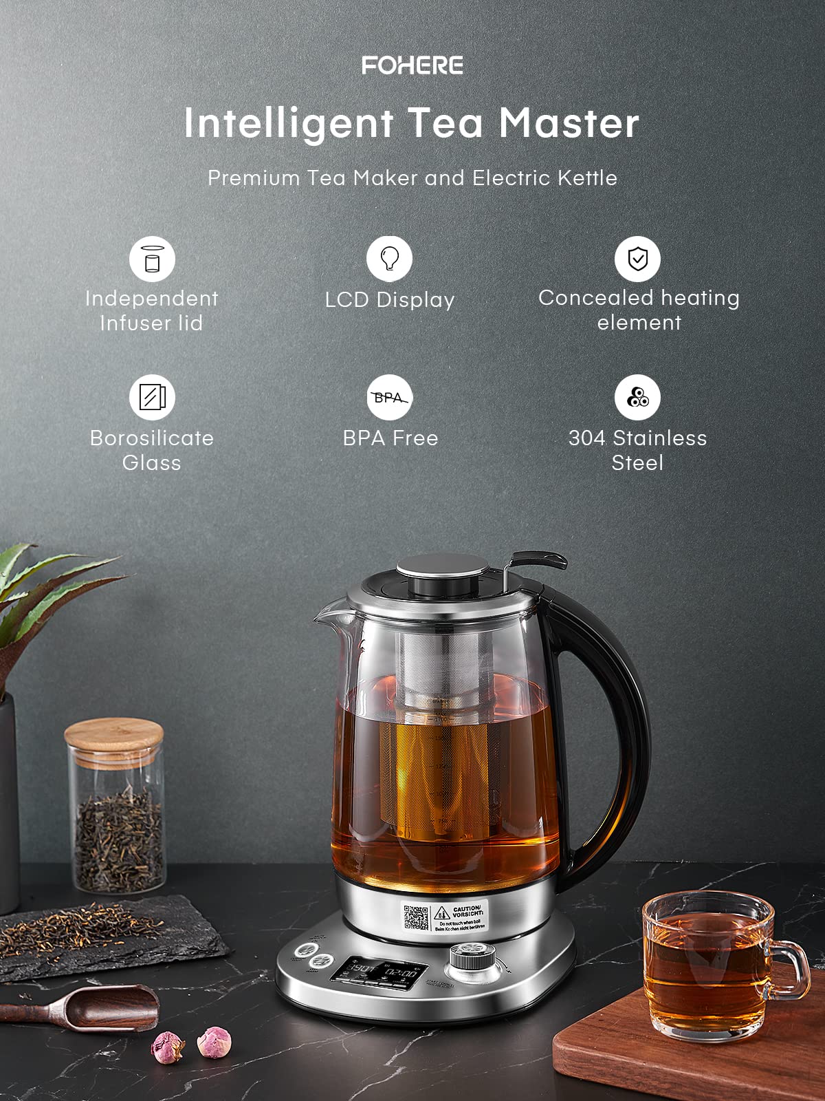 Electric Tea Kettle, 9 Temperature Control Presets Glass Kettle, 1200W Tea Pot with Removable Infuser, 2 Hours Keep Warm, 1.7 Liter Electric Kettles…