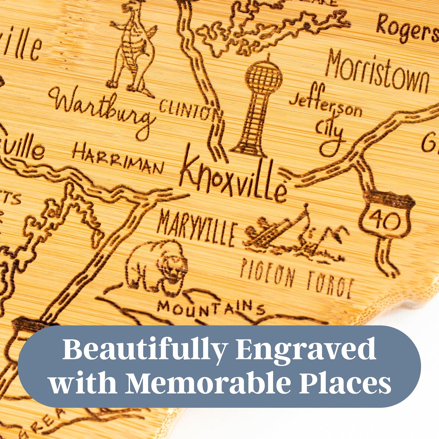 Totally Bamboo Destination Tennessee State Shaped Cutting Board, Charcuterie and Cheese Serving Board - Tennessee Gift for Home Décor or Everyday…