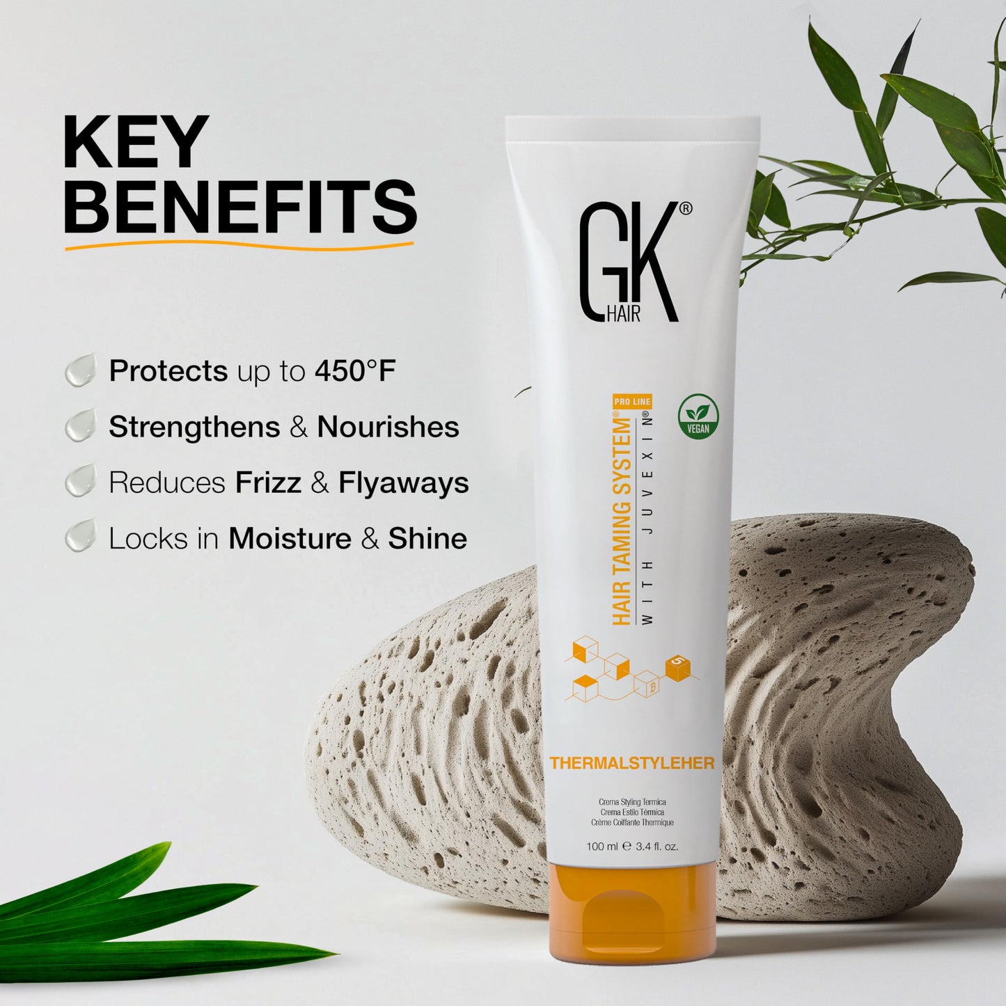 Global Keratin GKhair ThermalStyleHer - 100ml/3.4oz Heat Styling Protection Anti Frizz Hair Cream Thermal Flat Ironing Style Protector for Men & Women