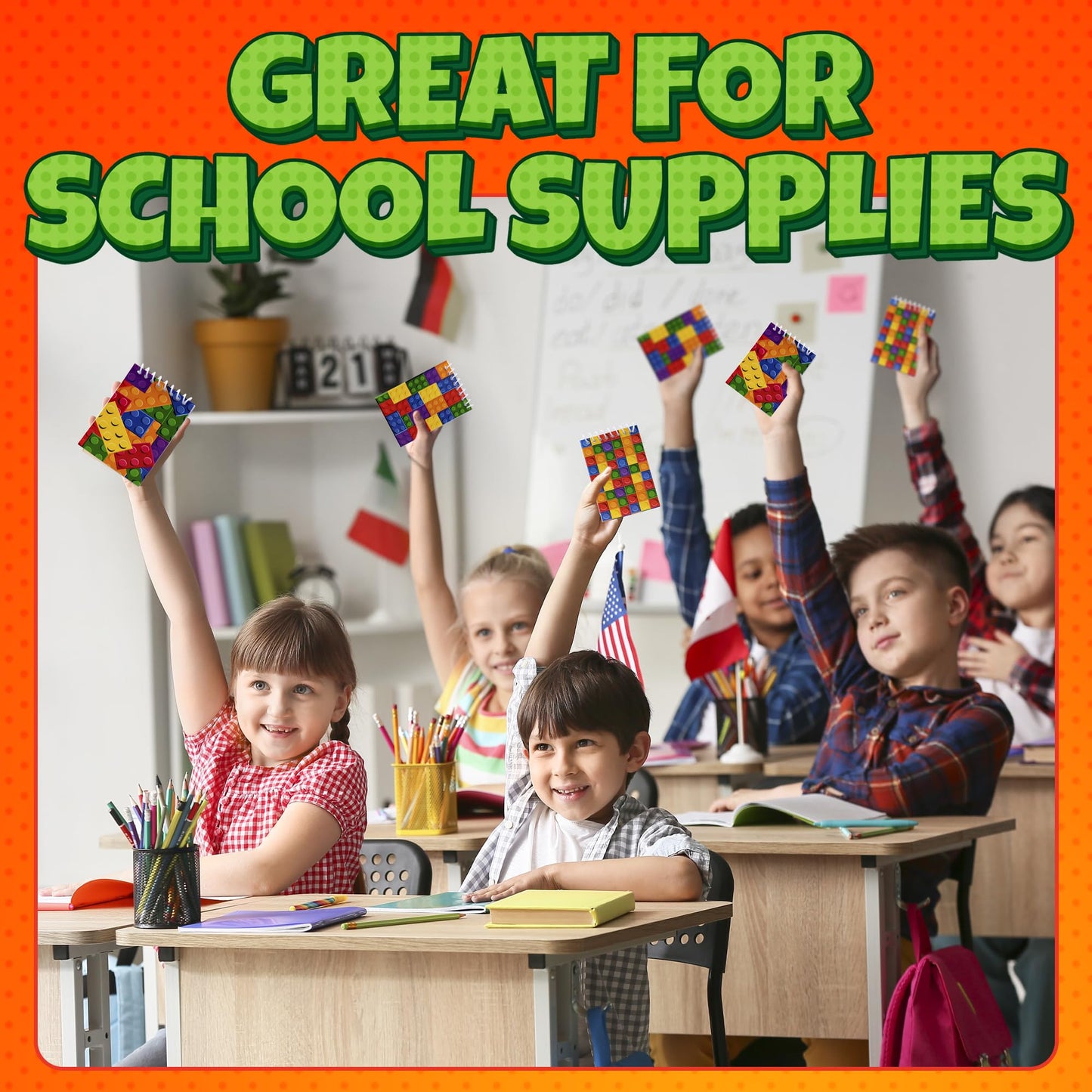 Bedwina Mini Building Block Notebooks Bulk 32 Pack – Pocket Spiral Notepads in Brick Styles, Party Favors, Goodie Bag Stuffers, Classroom Rewards