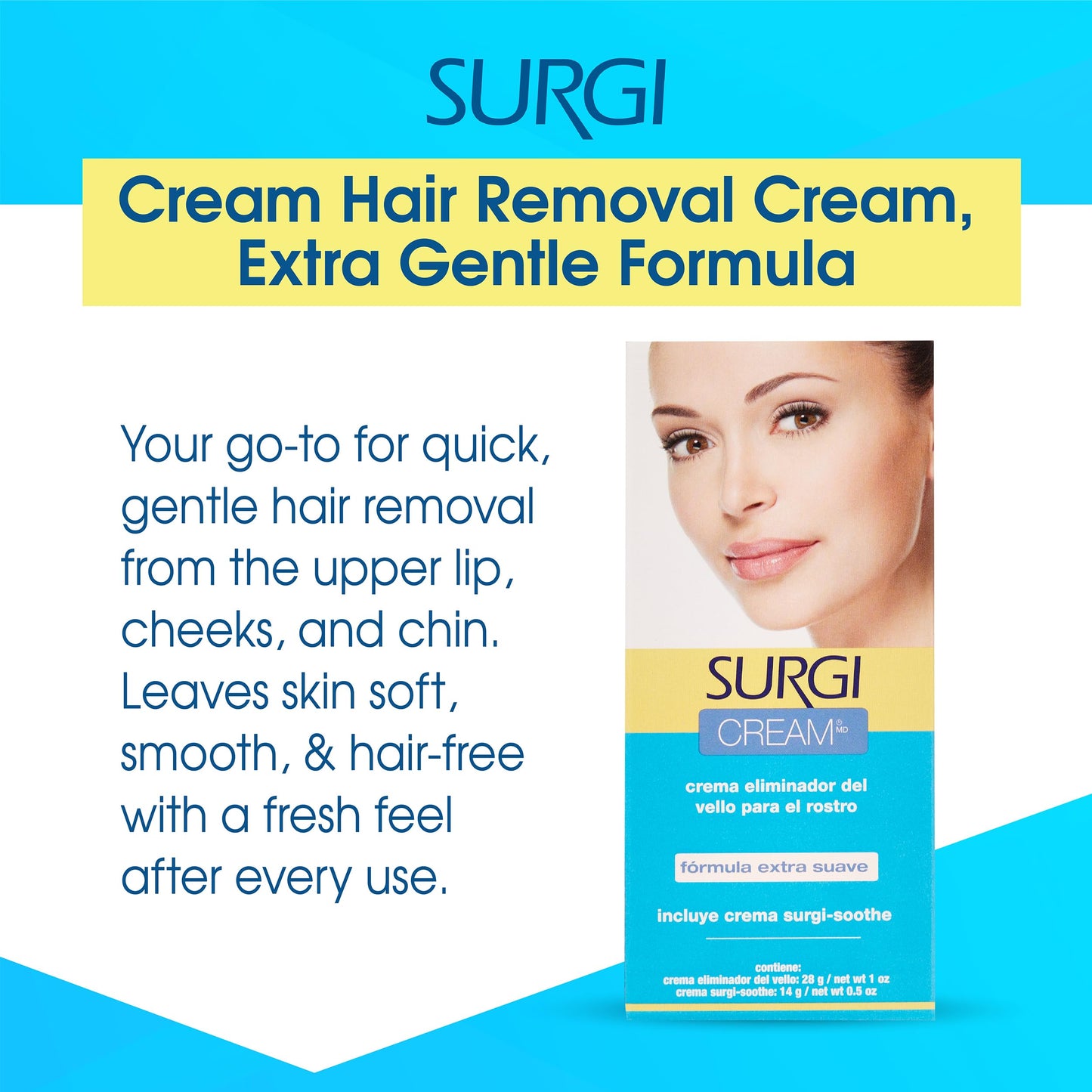 Surgiwax Facial Hair Removal Cream for Women - Depilatory Cream for Face, Neck, & Sensitive Skin, Professional Hair Remover, 1 oz