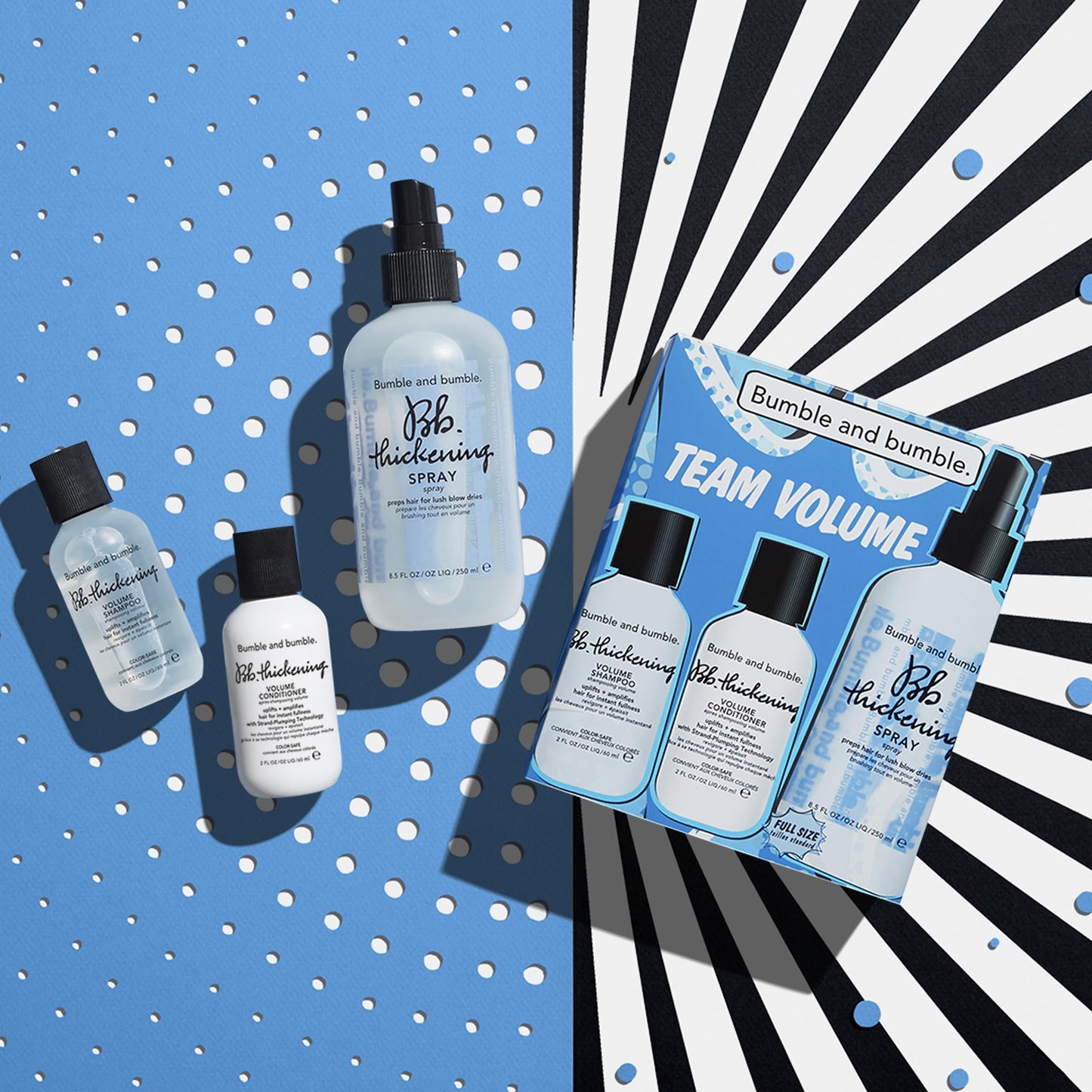 Bumble and bumble. Team Volume Thickening 3-Piece Gift Set | Shampoo, Conditioner, Thickening Spray | Includes Full Size Blow Dry Spray | Color Safe |