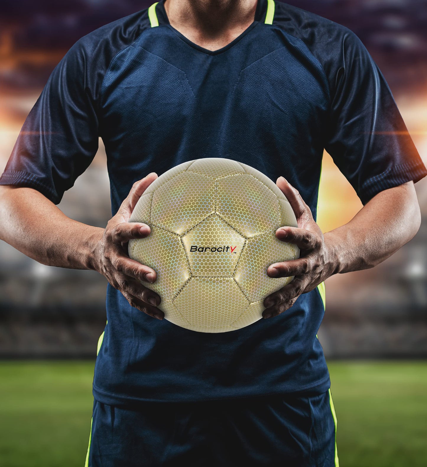 Barocity Classic Gold Size 4 Soccer Ball - Premium Outdoor and Indoor Ball with Reflective Iridescent Rainbow Hex Pattern, Perfect for Boys and Girls…