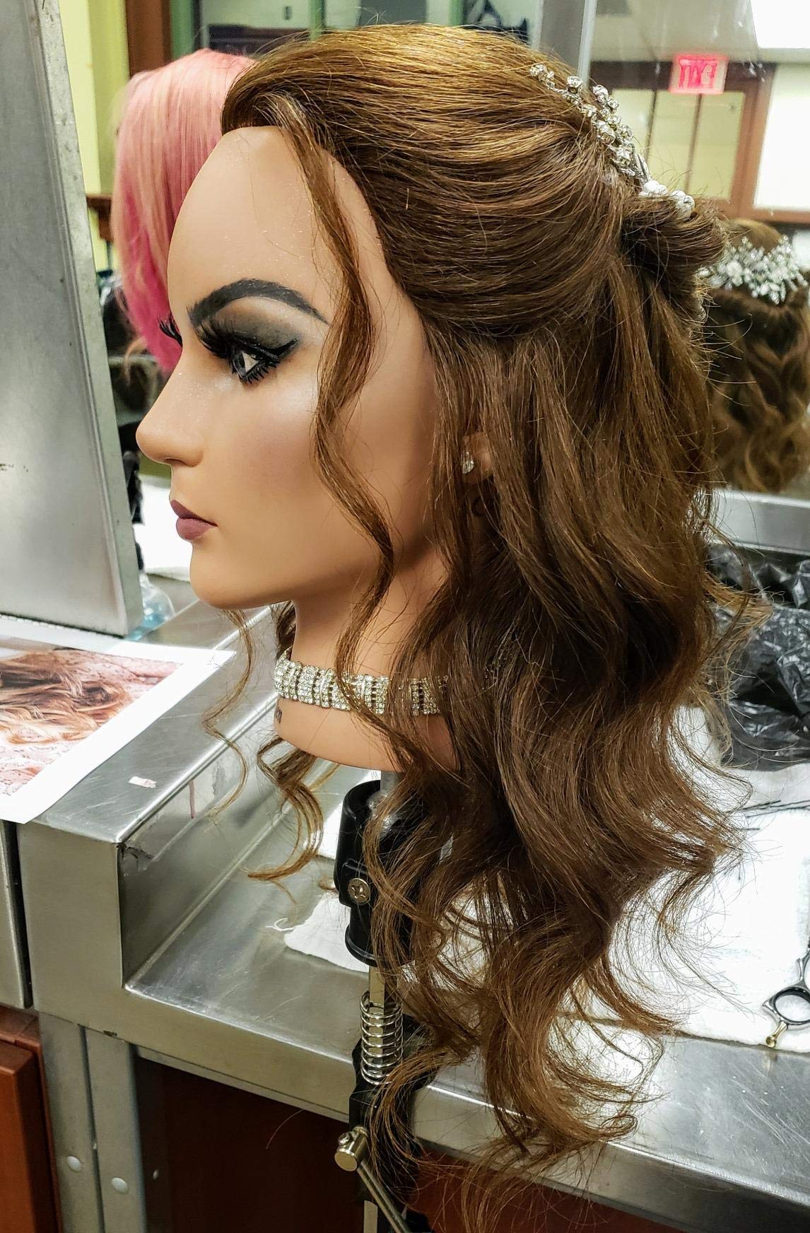 Zvena Beauty 24" Human Hair Cosmetology Mannequin Manikin Training Head with Clamp (24" MEDIUM BROWN (JEN+C))