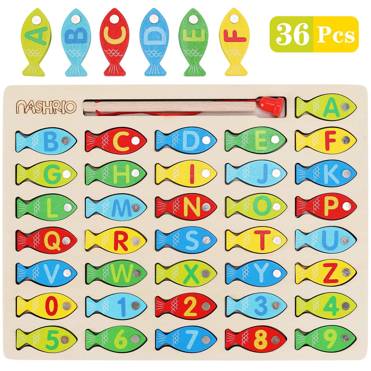 Magnetic Wooden Fishing Game for Toddlers – Alphabet & Number Catching Puzzle, Preschool Learning ABC Math Educational Toy for Kids Ages 3-5
