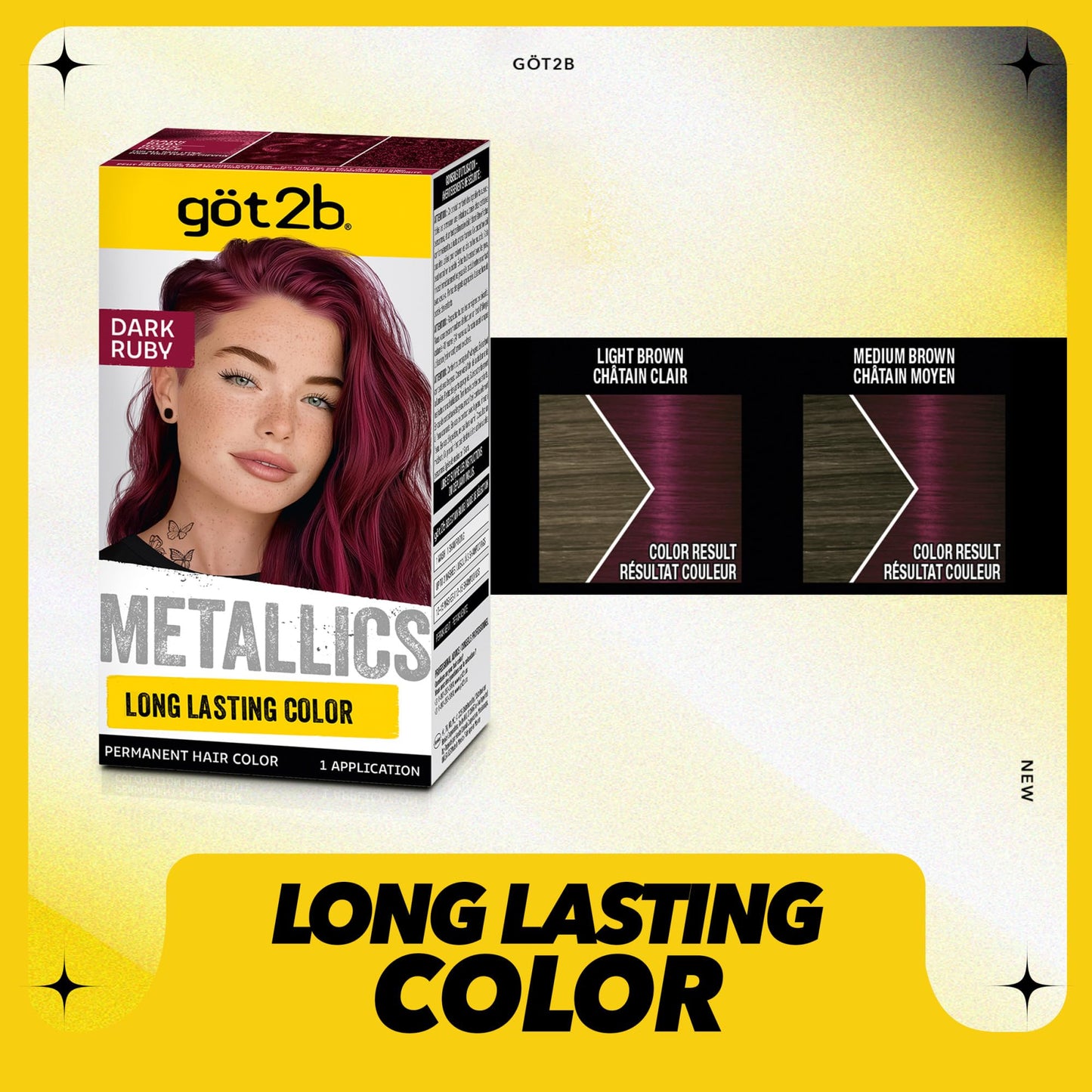 got2b Metallics Permanent Hair Dye, Dark Ruby M68, Hair Color for Women & Men, Formulated with Metallic-Shine Booster for Cool, Shimmering Tones