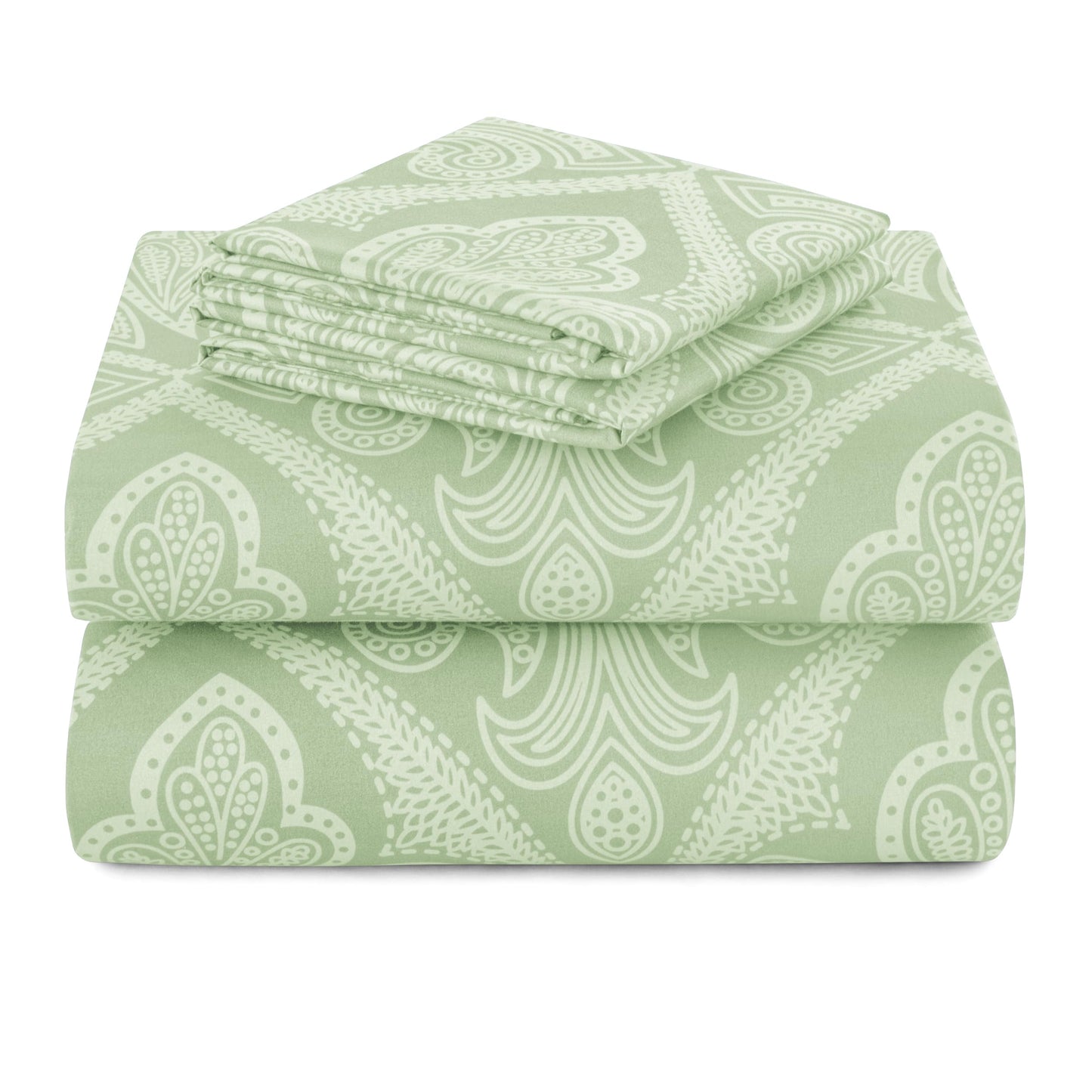 Hannah Linen Paisley Full Sheet Set, 4 PC Soft Microfiber Wrinkle Free Sheets - Luxurious Printed Bed Sheets Includes Flat Sheet, Fitted Sheet with