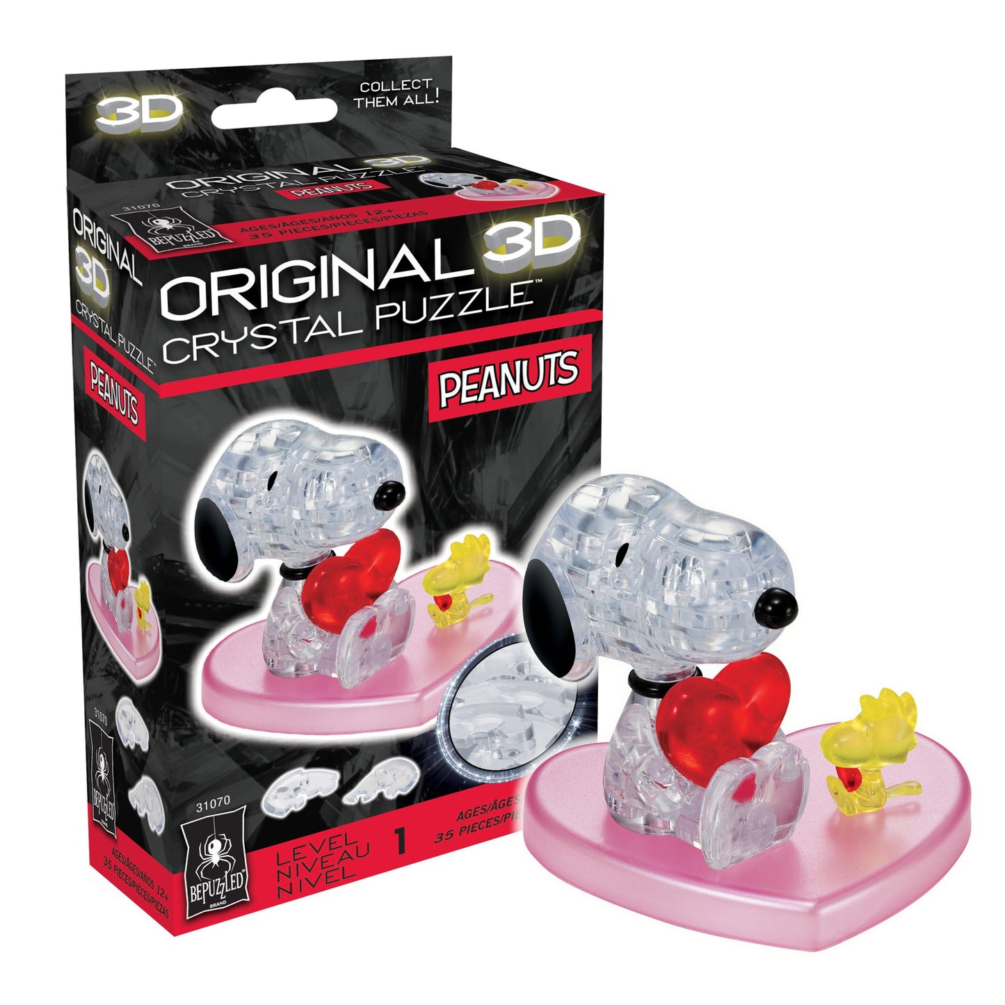 BePuzzled | Peanuts Snoopy Heart Original 3D Crystal Puzzle, Ages 12 and Up