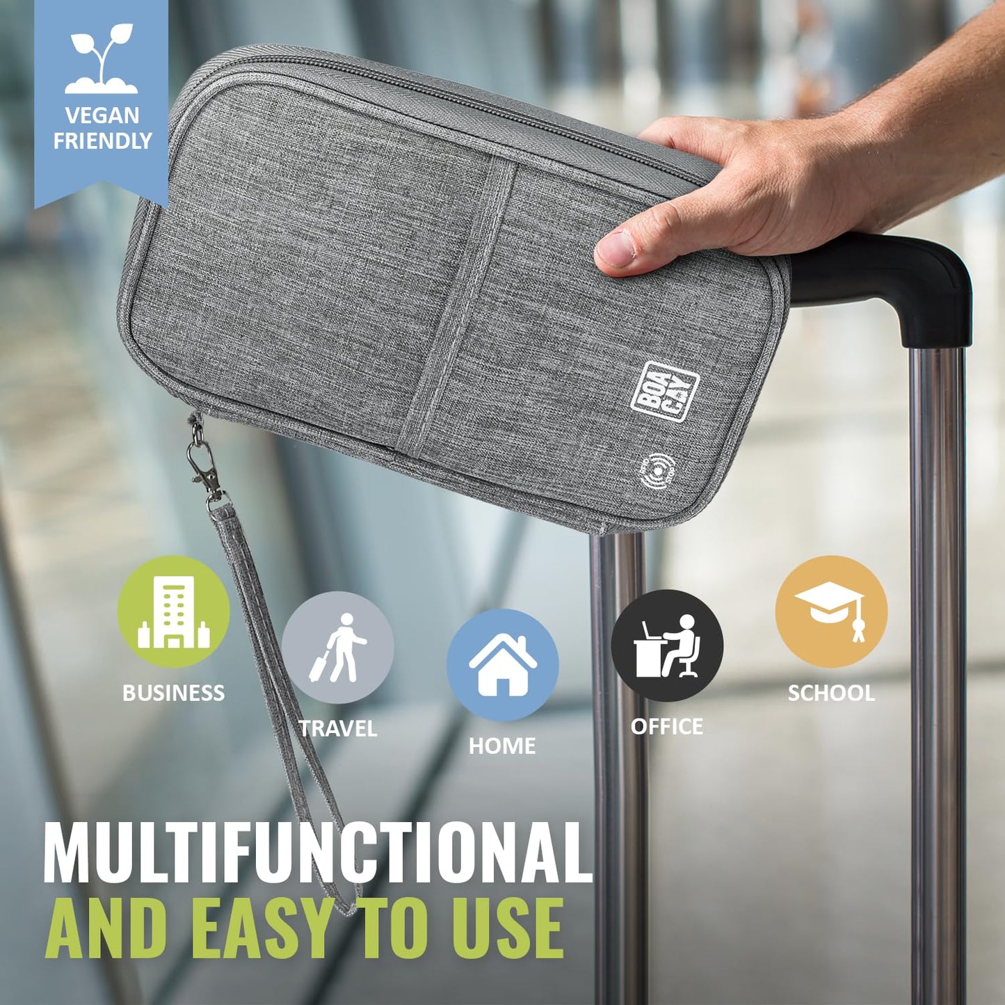 BOACAY Travel Document Organizer with RFID, Family Passport Holder, Wallet for Women & Men, Portable & Waterproof Case for Cards, Boarding Pass, Money