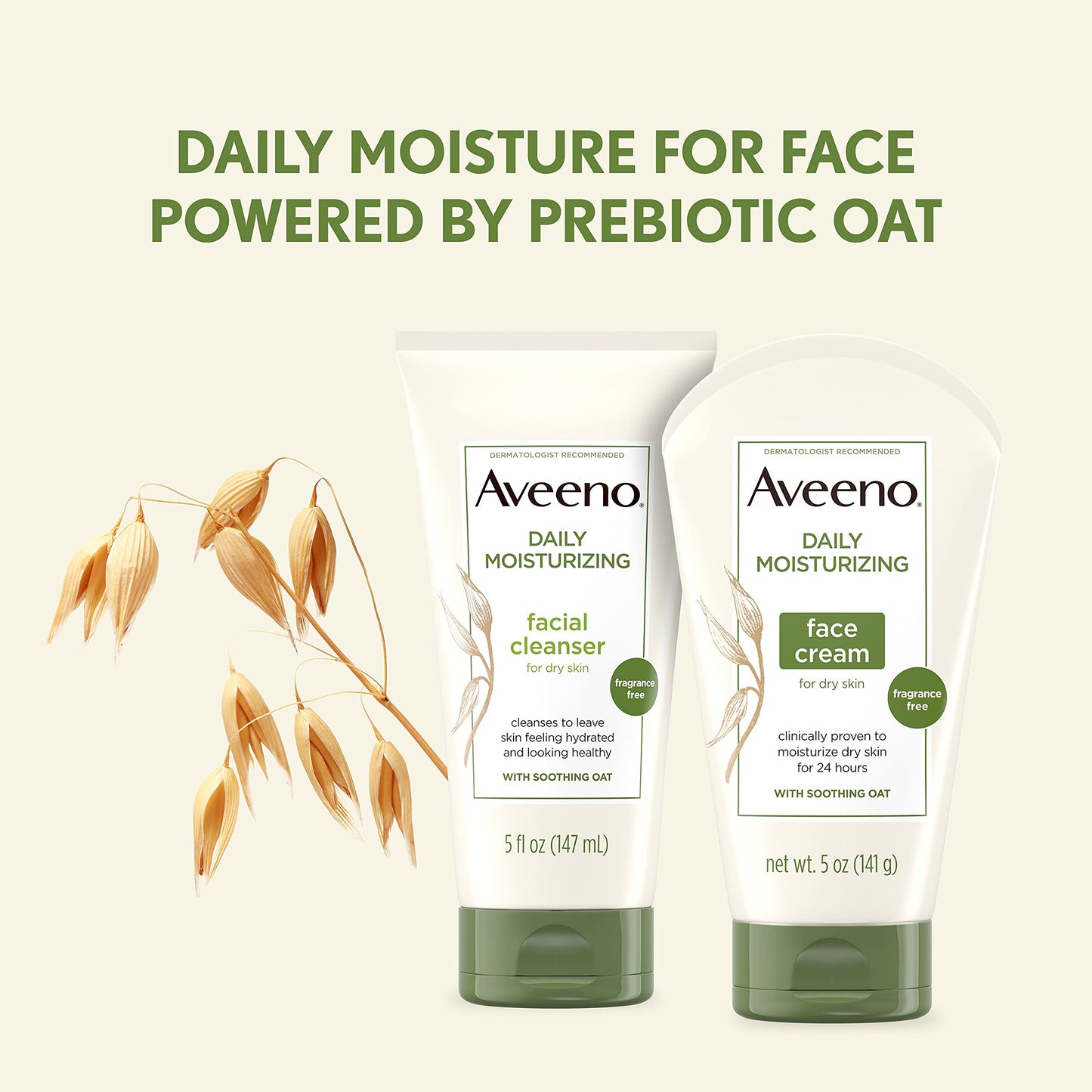 Aveeno Daily Moisturizing Fragrance-Free Face & Neck Cream, Oat Facial Moisturizer for Dry Skin, 5 oz, & Aveeno Daily Moisturizing Body Lotion