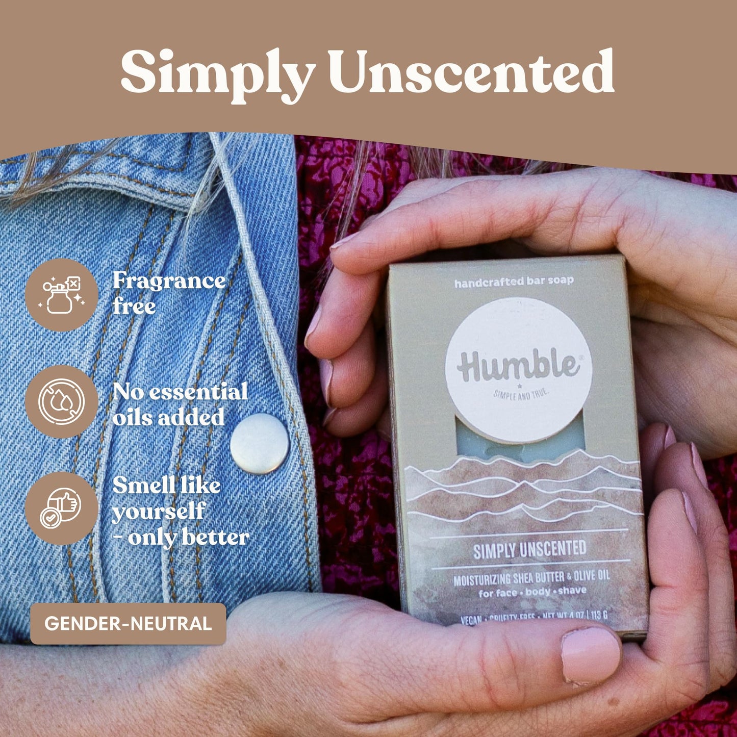 Humble Natural Bar Soap, Simply Unscented - Cold Processed Face & Body Soap Bar with Essential Oils - Moisturizing Formula for Long-Lasting Freshness