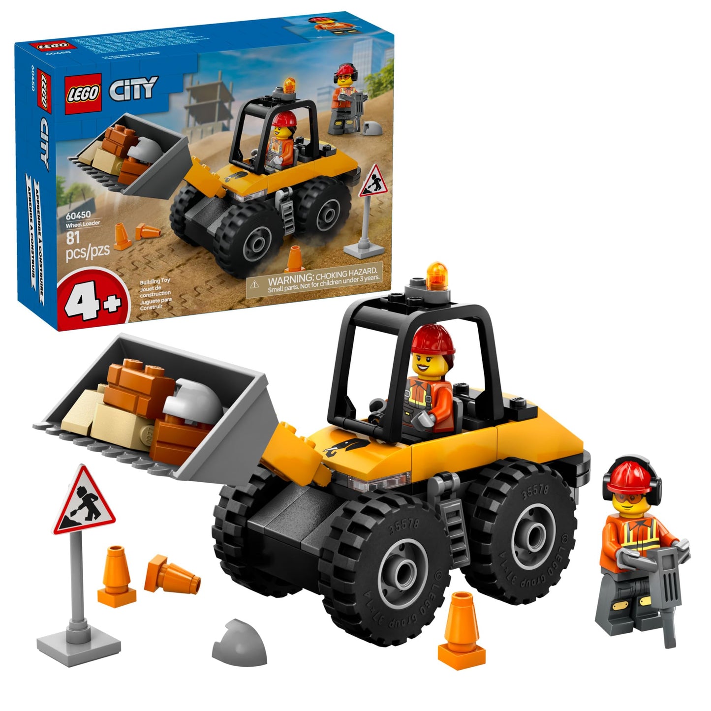 LEGO City Yellow Construction Wheel Loader 60450, Vehicle Toy for Kids Ages 4+, Educational Preschool Building Set & Gift Idea