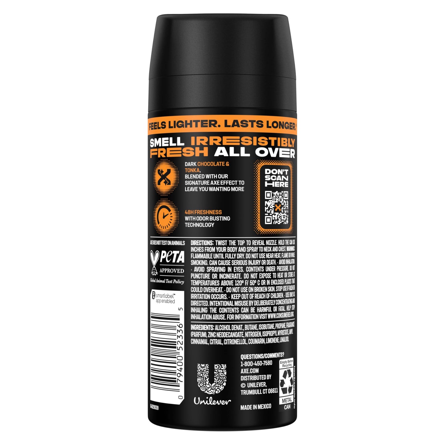 AXE Body Spray 4 Count Dark Temptation 48 Hour All Over Fresh Aluminum Free 2.9 oz Beauty and Personal Care AXE
