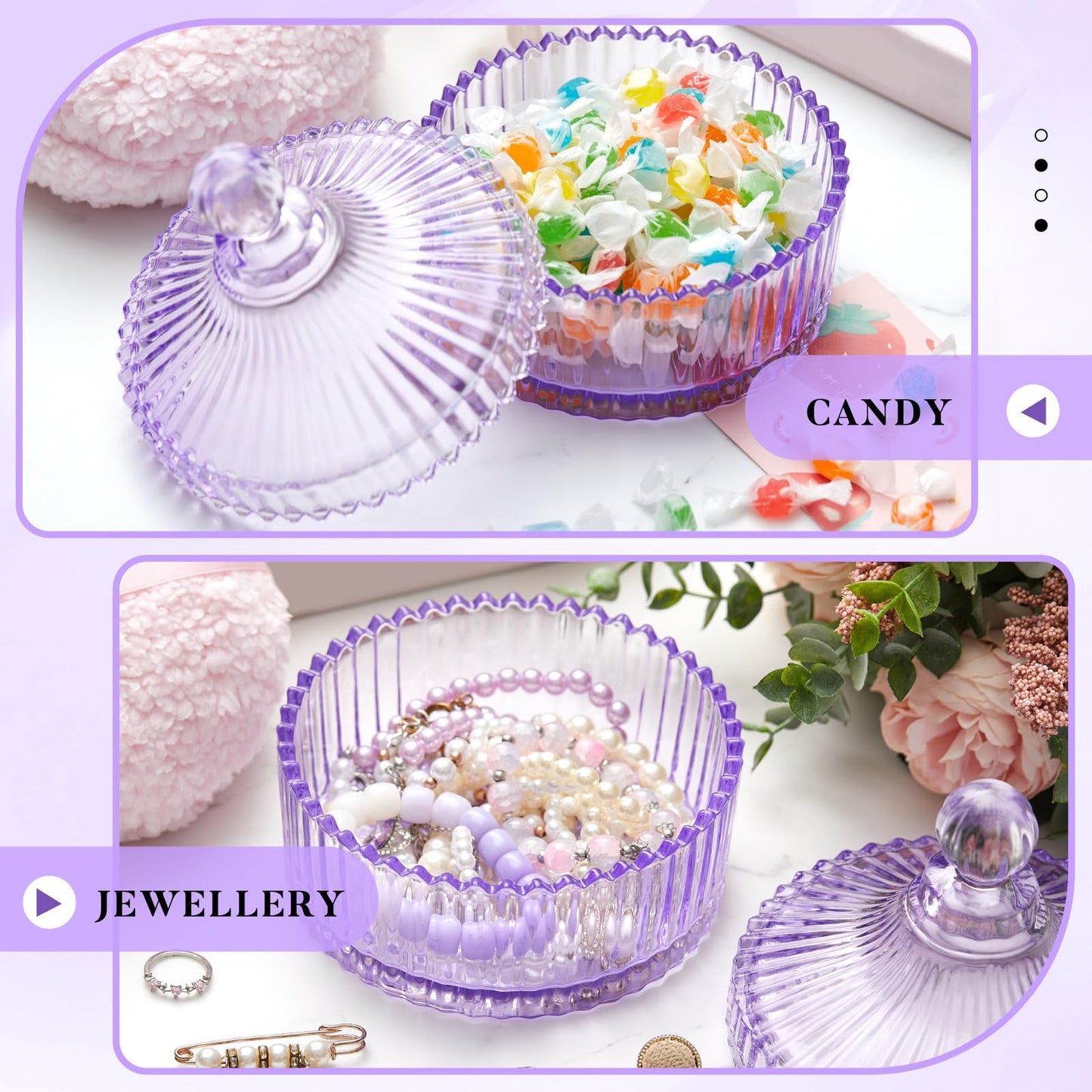 Tioncy 2 Pcs Extra Large Dusting Powder Puff and Container for Women-6'' Glass Crystal Dusting Powder Container with Body Soft Washable Reusable Beauty and Personal Care Tioncy