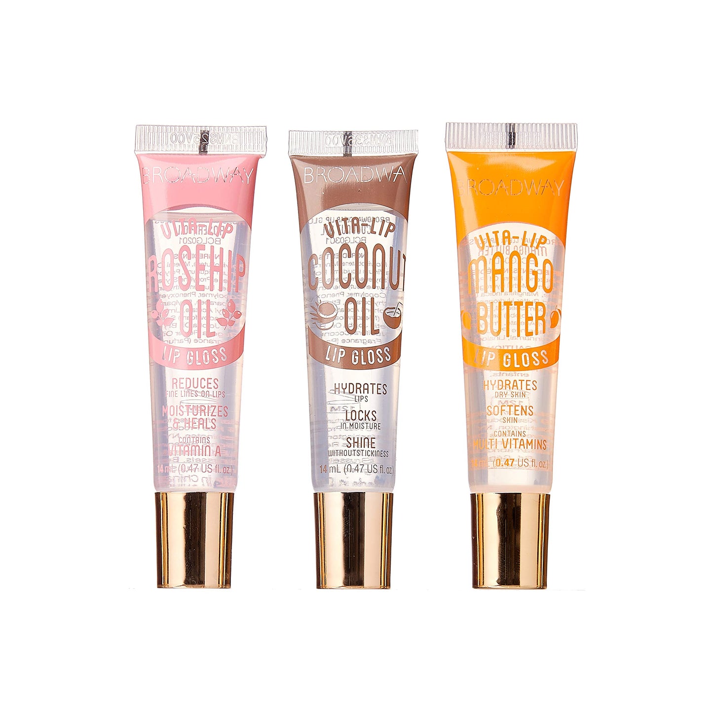 Ruby Kisses Broadway Vita-Lip Clear Lip Gloss (3 Pack Mango Butter, Rosehip, Coconut Oil), Ultra-Hydrating & Soothing Formula with Vitamin Oils Beauty and Personal Care Ruby Kisses
