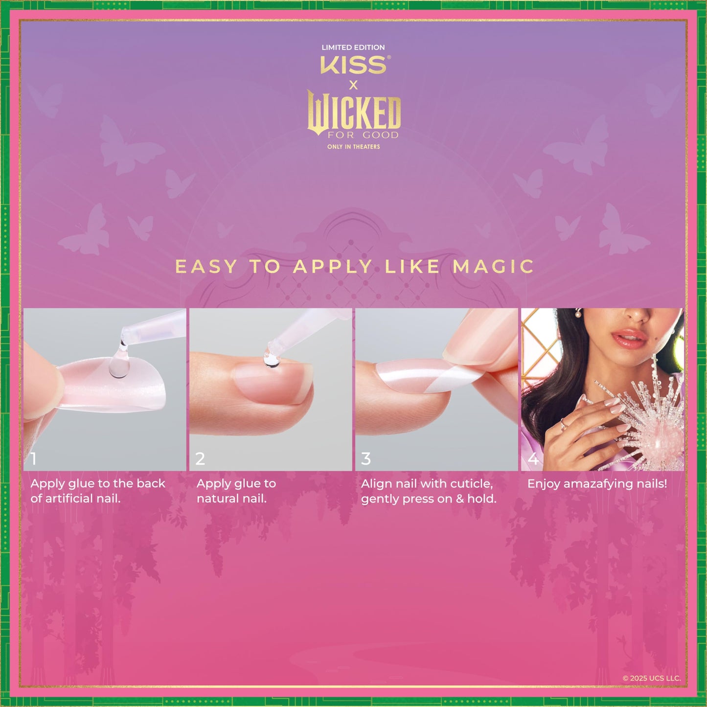 KISS X WICKED: FOR GOOD Press On Nails, ‘Bubble Of Brilliance’, Purple, Medium Oval, Waterproof, Chip Proof, Smudge Proof, 28 Fake Nails, Pink Gel Beauty & Personal Care KISS