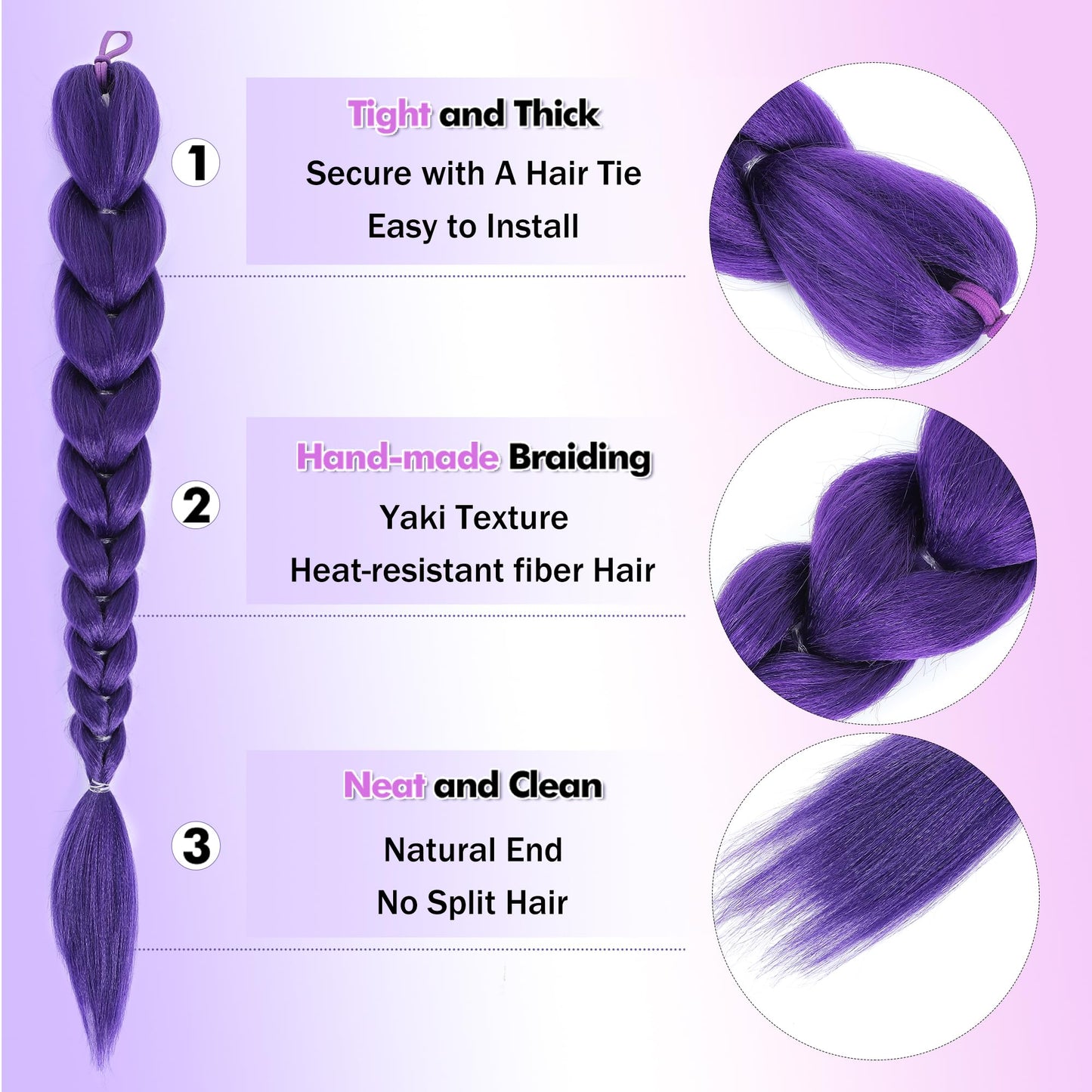 Getgal 24 inch Purple Braids Ponytail Hair Pre Braiding Hair with Tie Synthetic Purple Hair Extensions for Halloween Costume Cosplay?24inch Braids Beauty and Personal Care GetGal