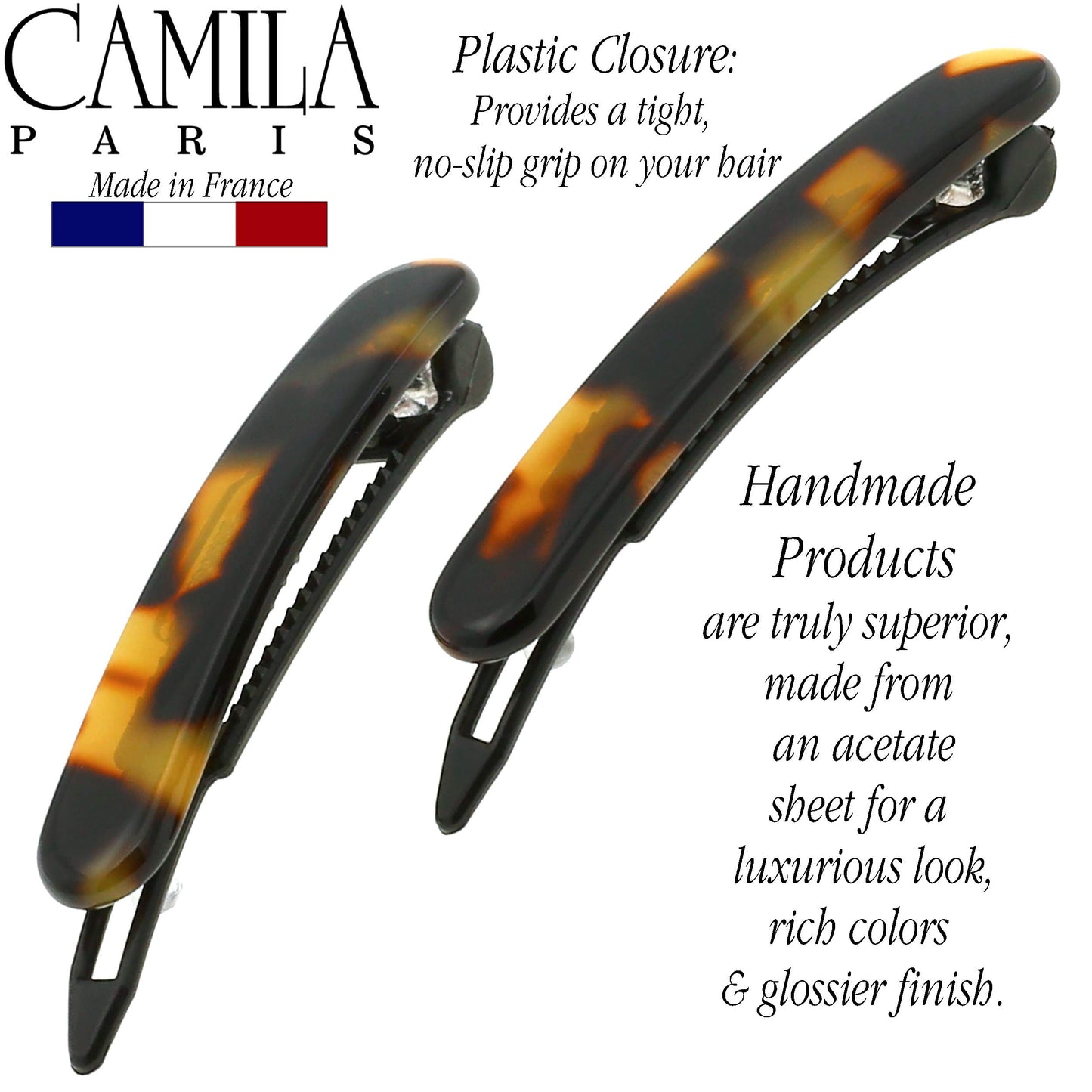Camila Paris CP2240/2 French Hair Barrettes Clips for Women, Handmade, Girls Side Slide-in Barrette Clip, Hair Accessories for Women. Strong Hold No