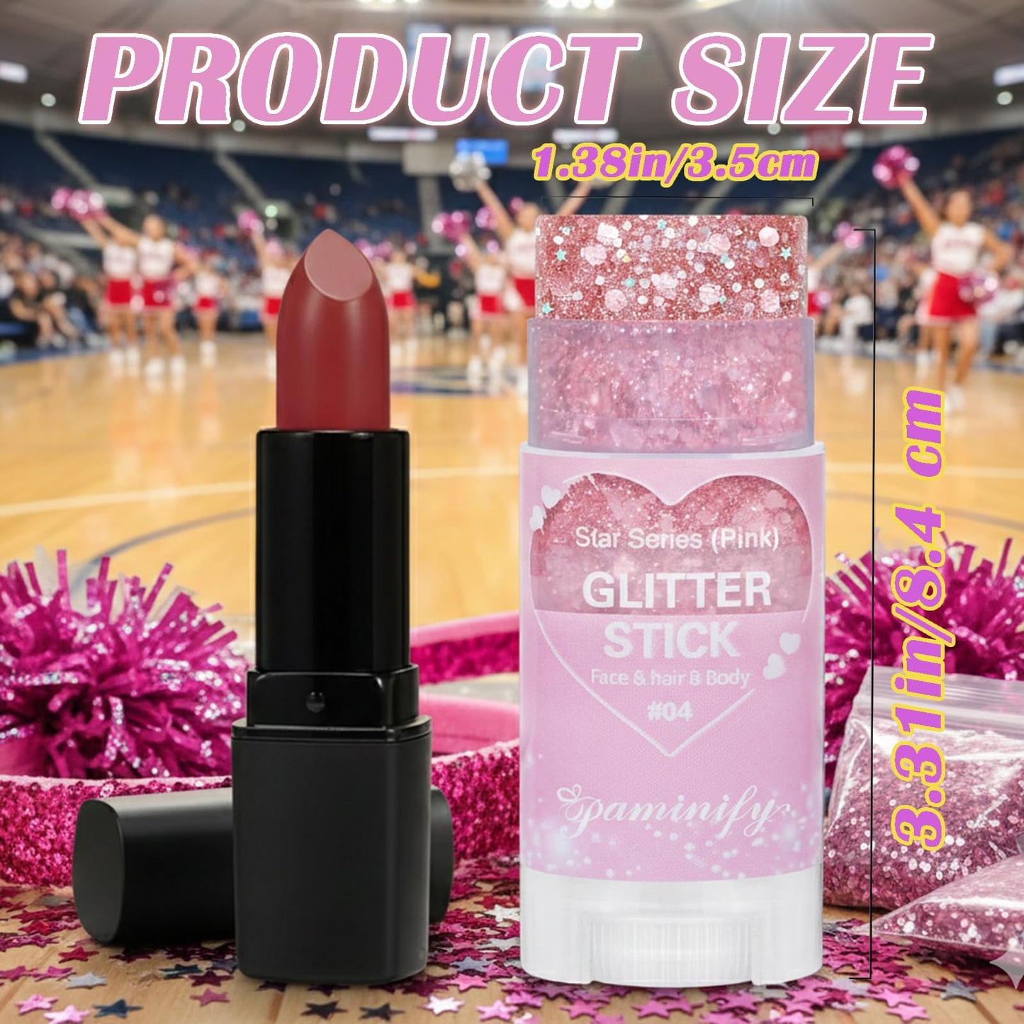 Paminify Pink Hair Glitter Stick,Cheer Body Face Glitter,Waterproof Singer Concert Music Festival Pink Out Accessories for Spirit Week,Halloween Beauty and Personal Care paminify