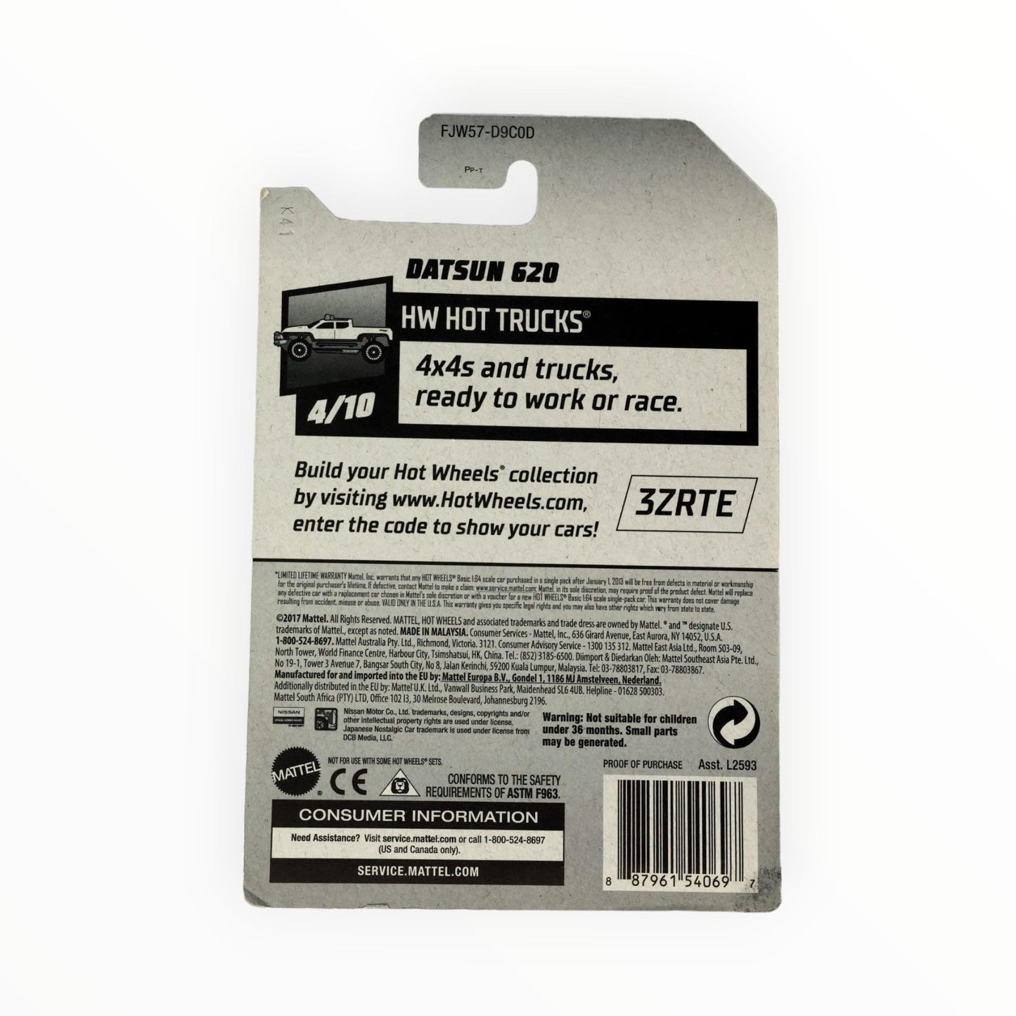 Hot Wheels 2018 50th Anniversary HW Hot Trucks Datsun 620 9/365, Pale Green