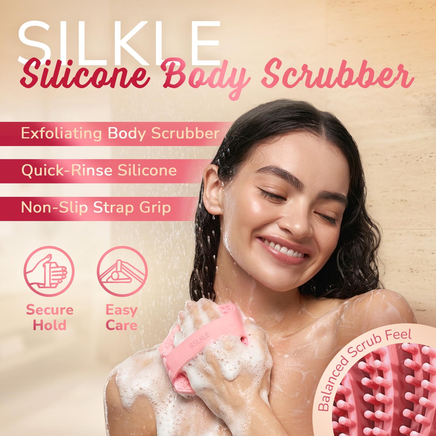 SILKLE Silicone Body Scrubber - Gentle Exfoliating Shower Scrubber for Body & Bath, Silicone Shower Brush & Loofah Alternative - Non-Slip Silicone Beauty and Personal Care SILKLE