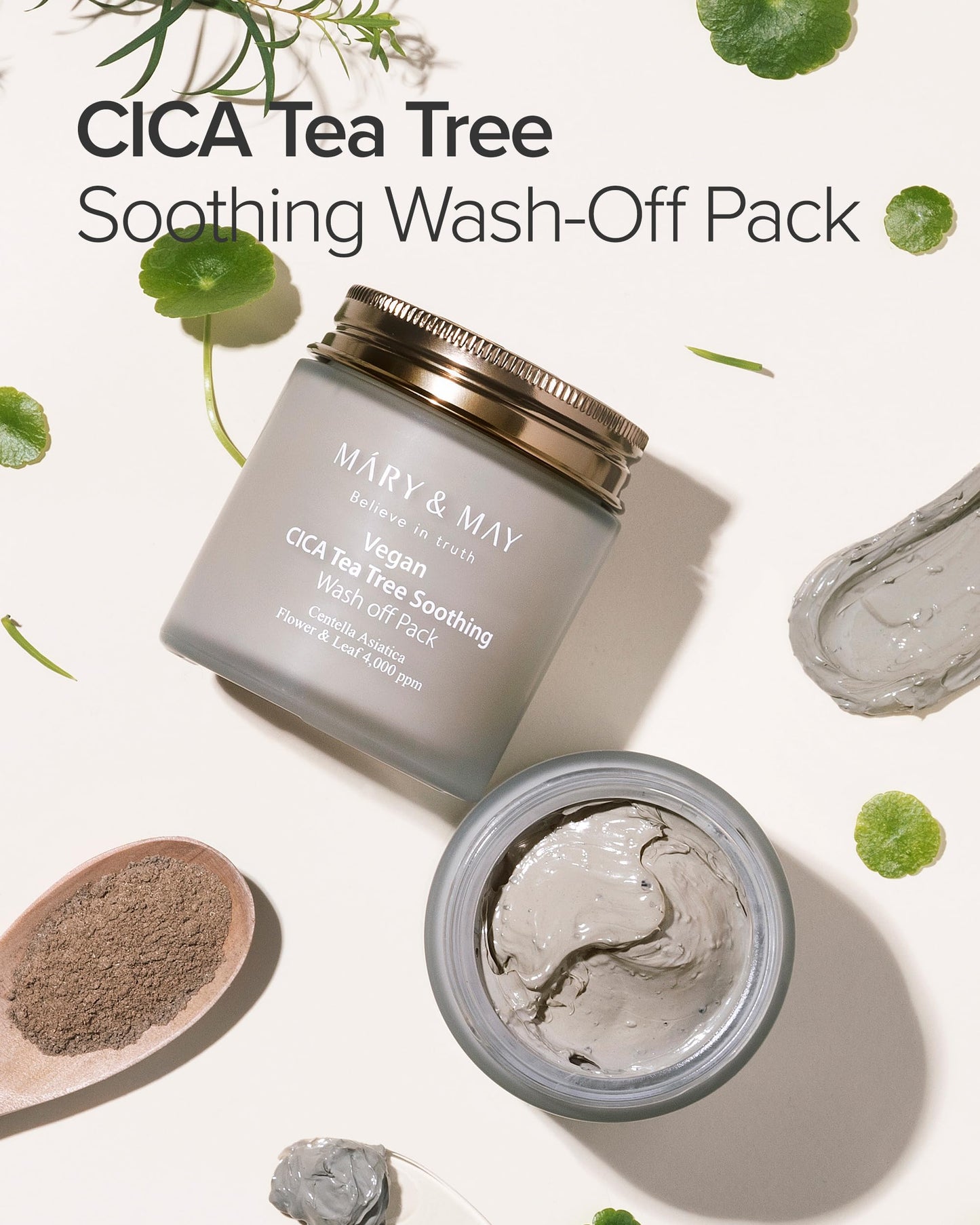 Mary&May Vegan Cica Tea Tree Soothing Wash Off Pack - Natural Centella Clay Mask for Sensitive Skin, Relieves Irritation, Cleanses Pores