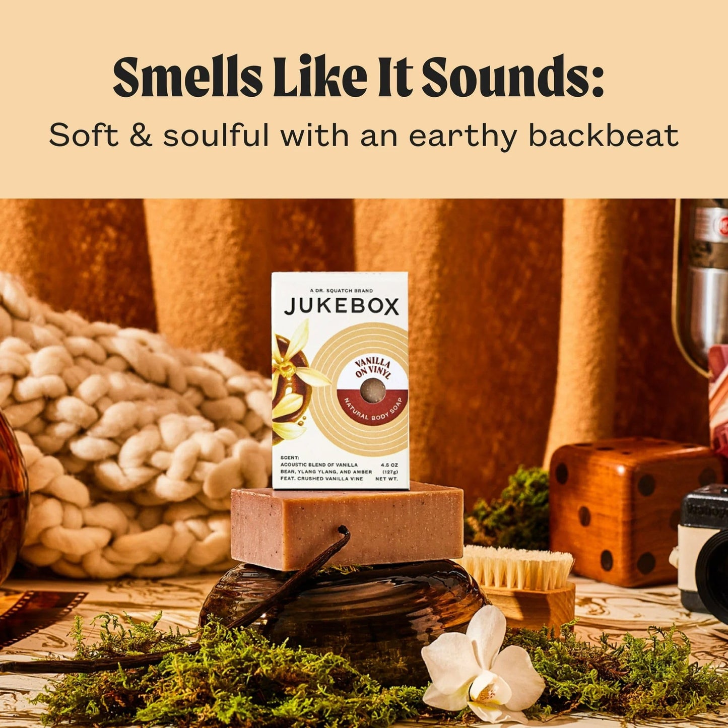 JUKEBOX Vanilla on Vinyl-Natural Bar Soap for Women | Cold Process, Light Scrub Bath Soap | No Harmful Ingredients | All Skin Types Vanilla Bean | Dr