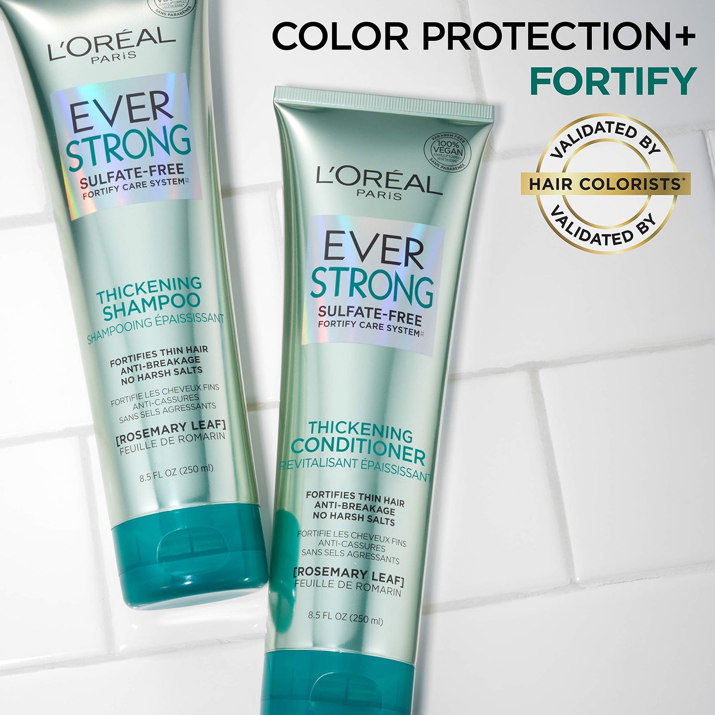 L'Oreal Paris EverStrong Thickening Sulfate Free Shampoo, Thickens + Strengthens, For Thin, Fragile Hair, with Rosemary Leaf, 2 Count (8.5 Fl; Oz