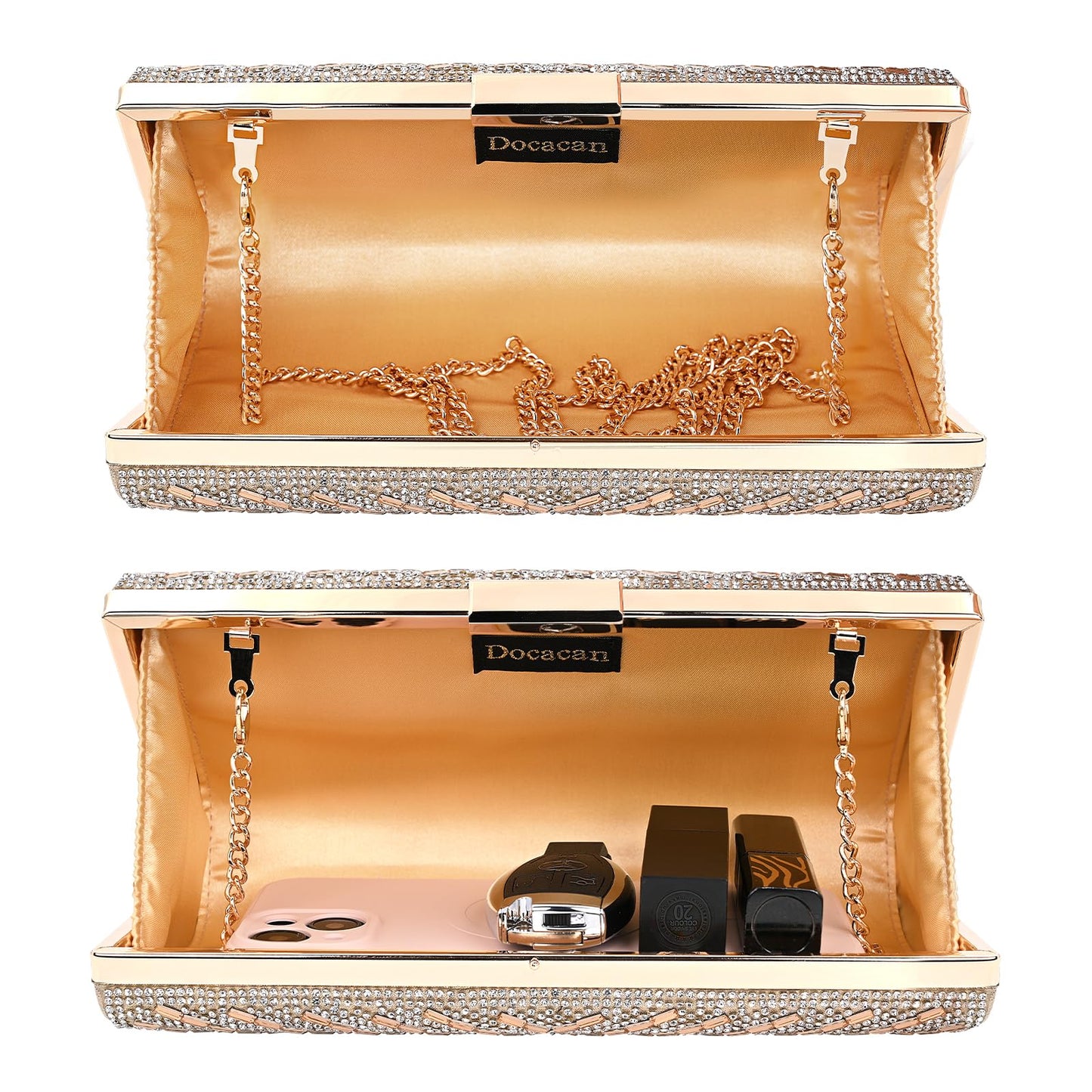 Docacan Sparkly Luxury Rhinestone Crystal Clutch for Bridal and Bridesmaid Glitter Metal Clasp Purse Prom Cocktail Formal Party and Wedding Sequin…