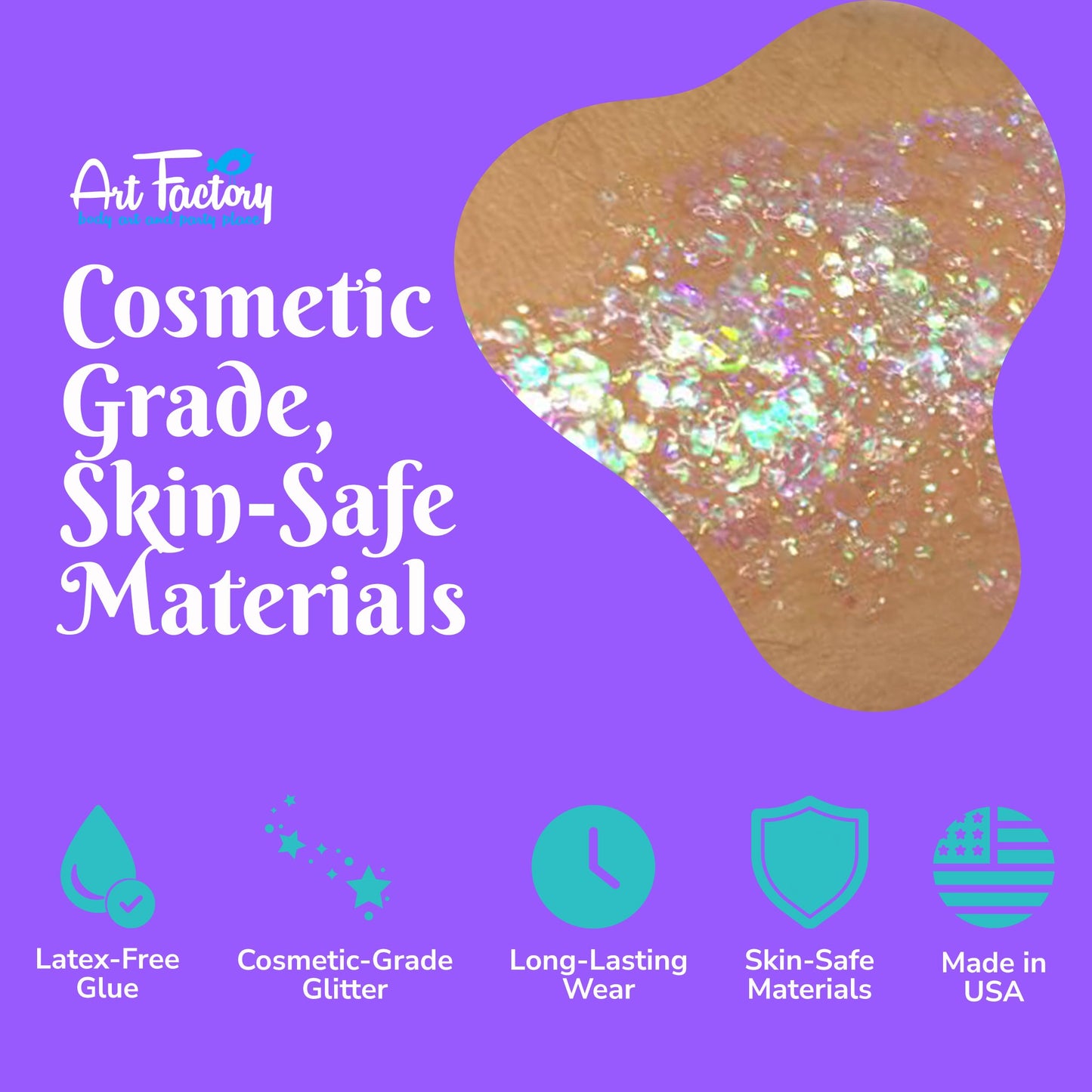 Art Factory Snowflake Iridescent Clear Body Glitter Gel - Chunky Cosmetic Glitter for Face, Hair & Body - Festival Rave Makeup, Long Wear Hair Glitter