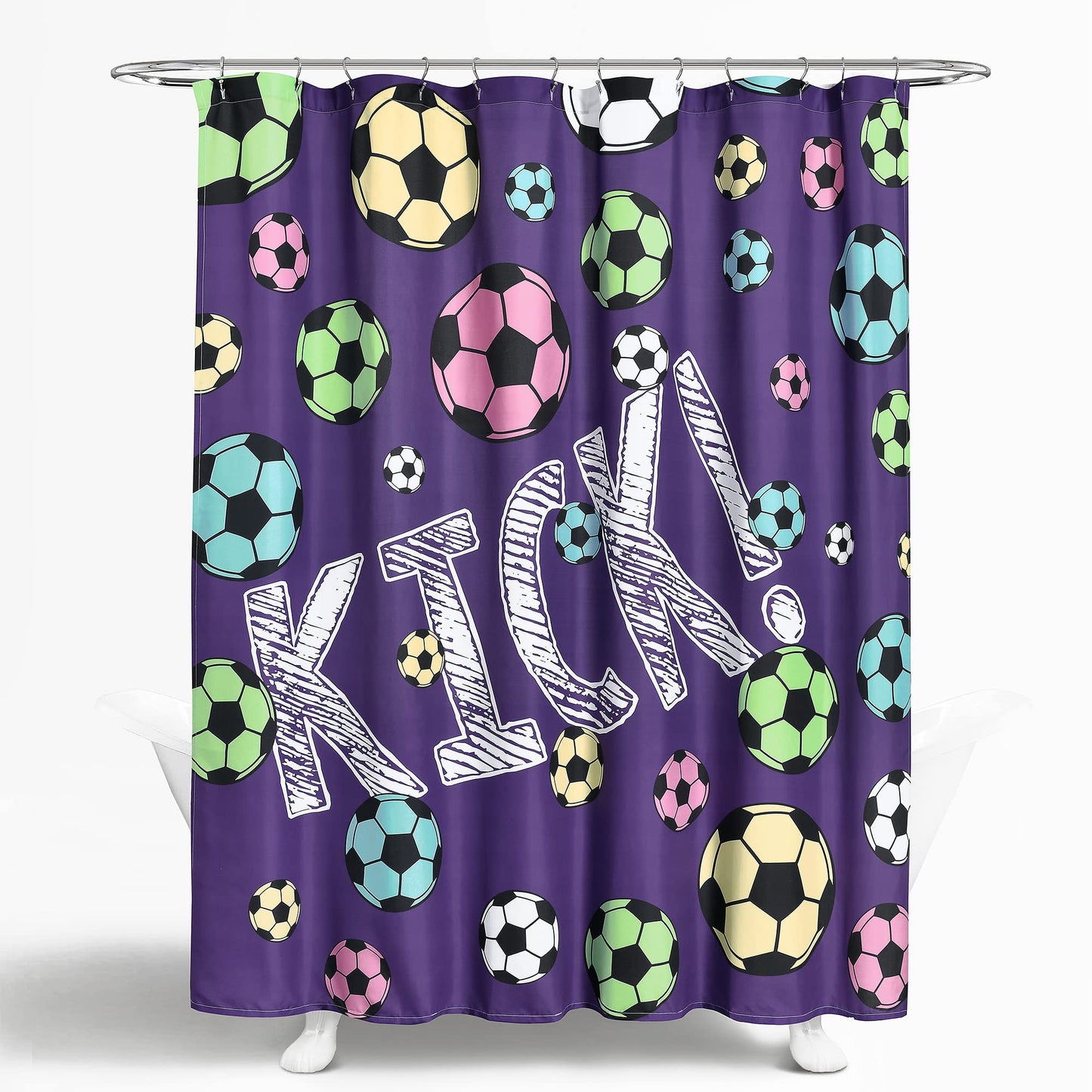 Lush Decor Girls Soccer Kick Shower Curtain, 72" x 72", Purple