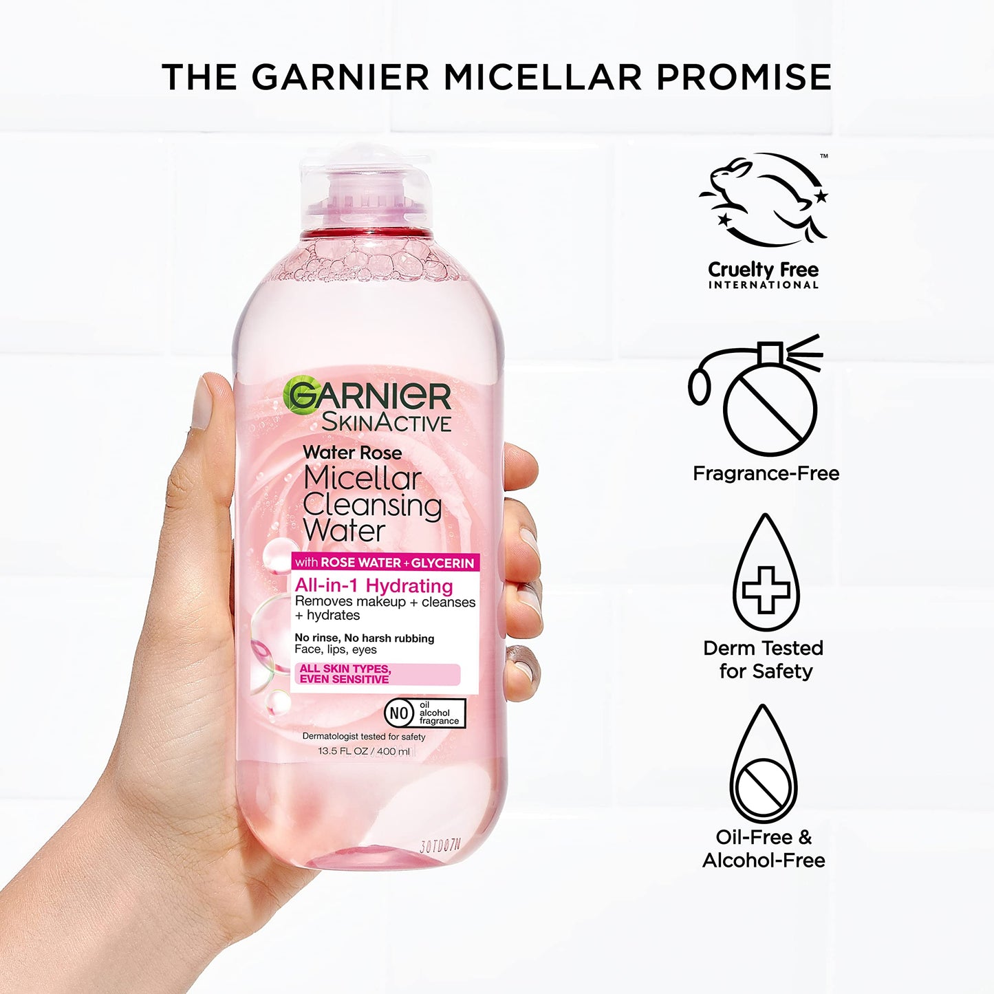 Garnier Micellar Water with Rose Water and Glycerin, Hydrating Facial Cleanser & Makeup Remover, For All Skin Types, Vegan, Cruelty Free, 13.5 Fl Oz