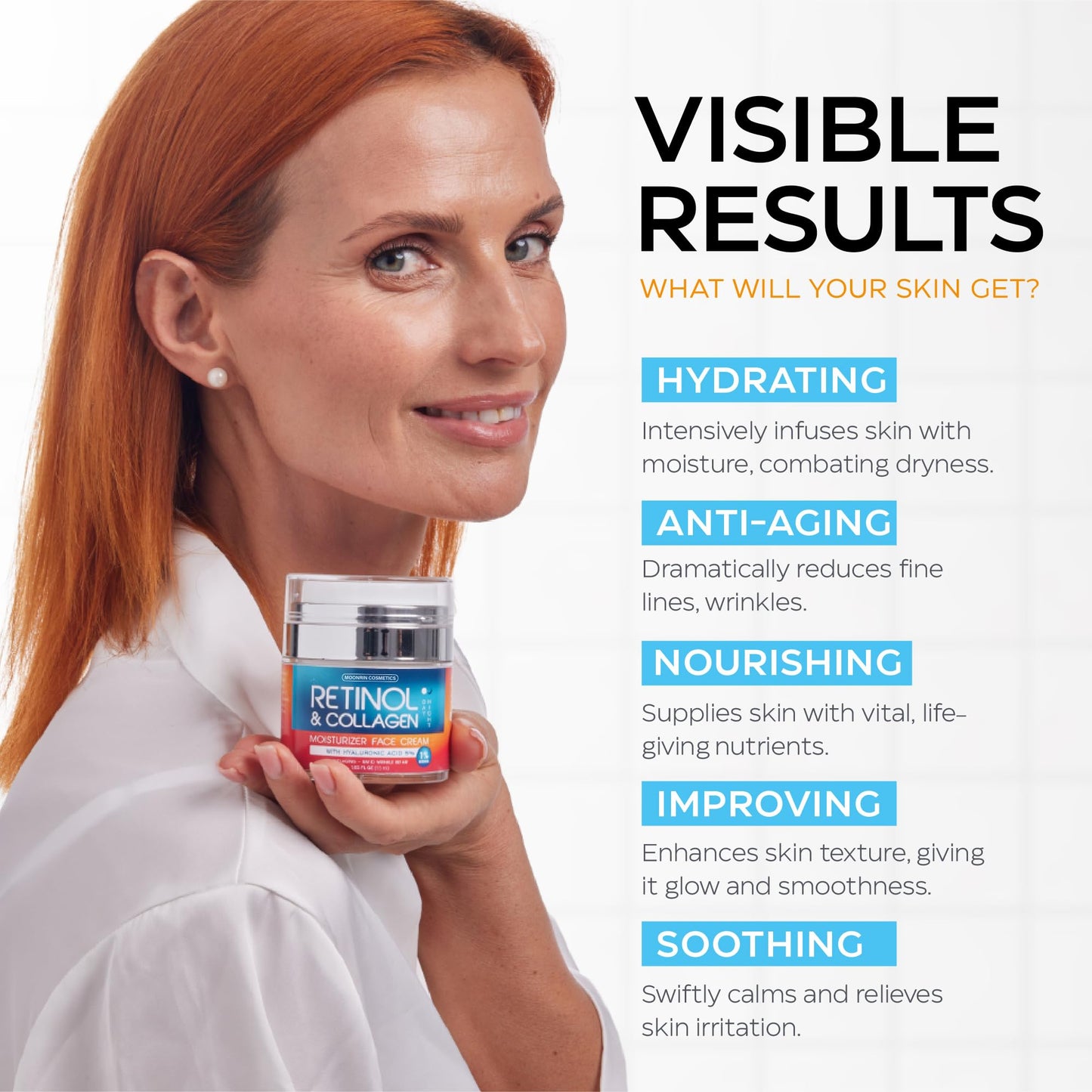 Retinol Cream for Face with Hyaluronic Acid, Day-Night Anti-Aging Moisturizer for Women, Men, Collagen Cream for Face Reduces Wrinkles, Dryness, 1.85